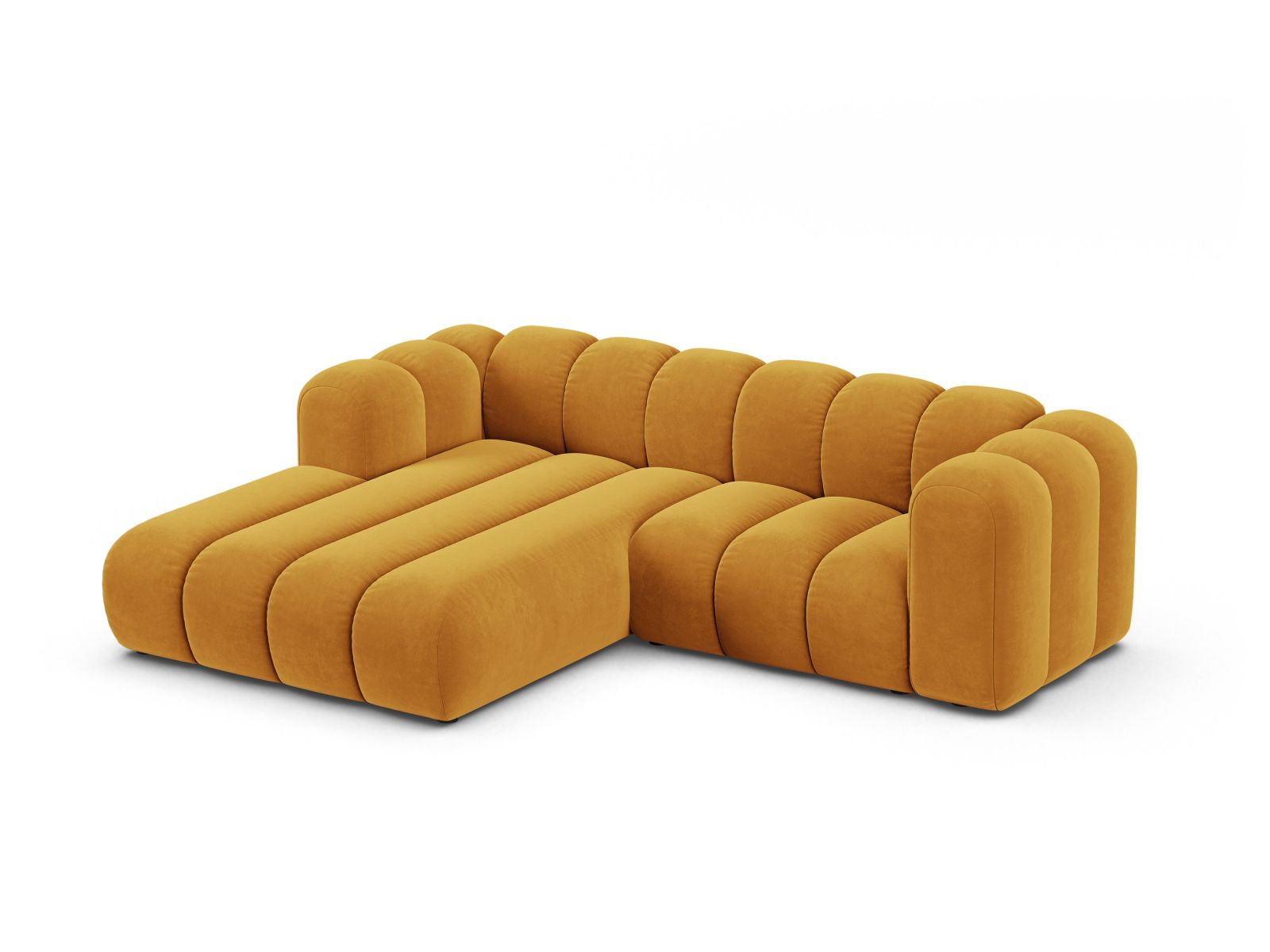 Velvet Modular Left Corner Sofa, "Lupine", 3 Seats, 230x177x70