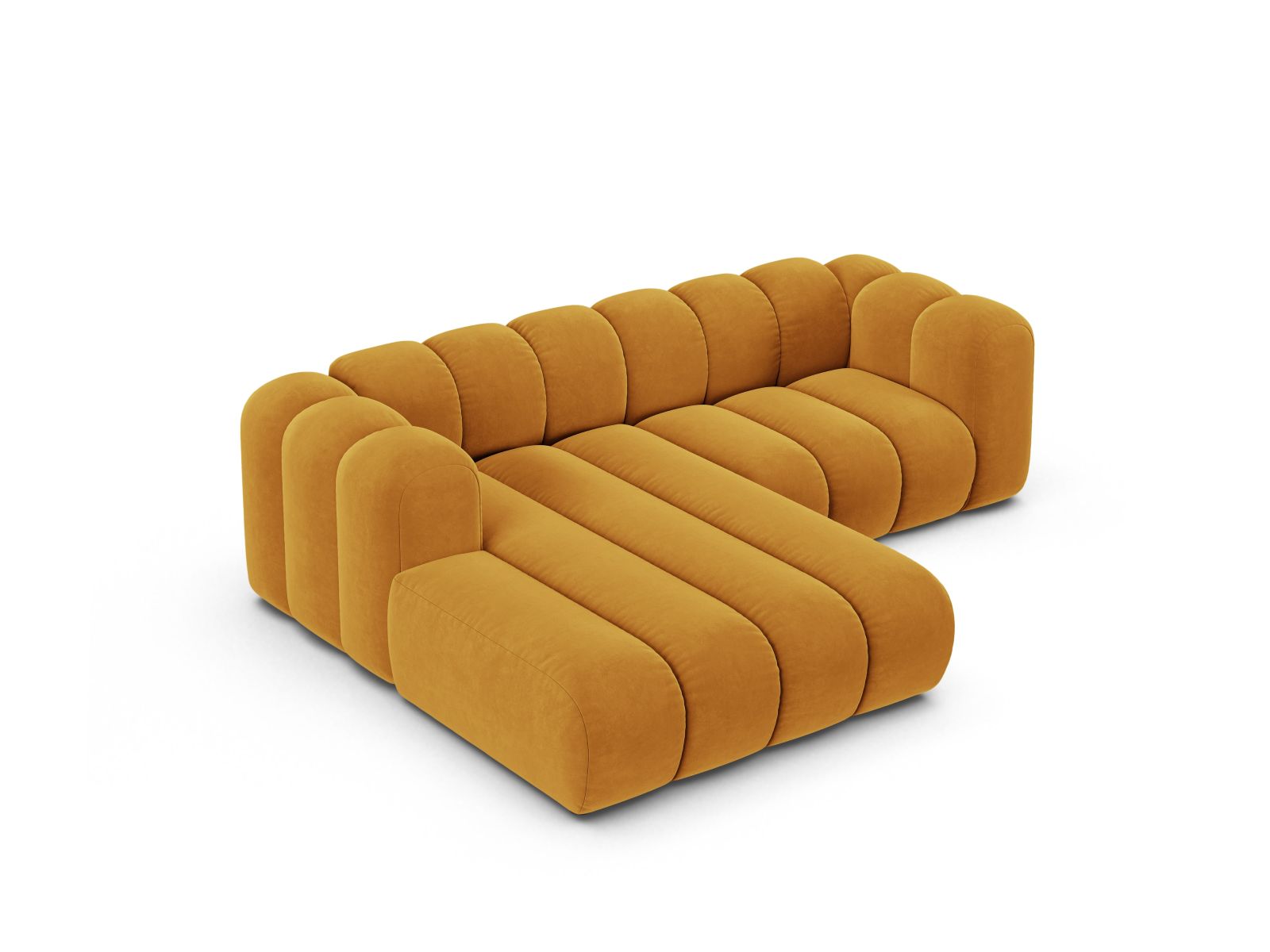 Velvet Modular Left Corner Sofa, "Lupine", 3 Seats, 230x177x70