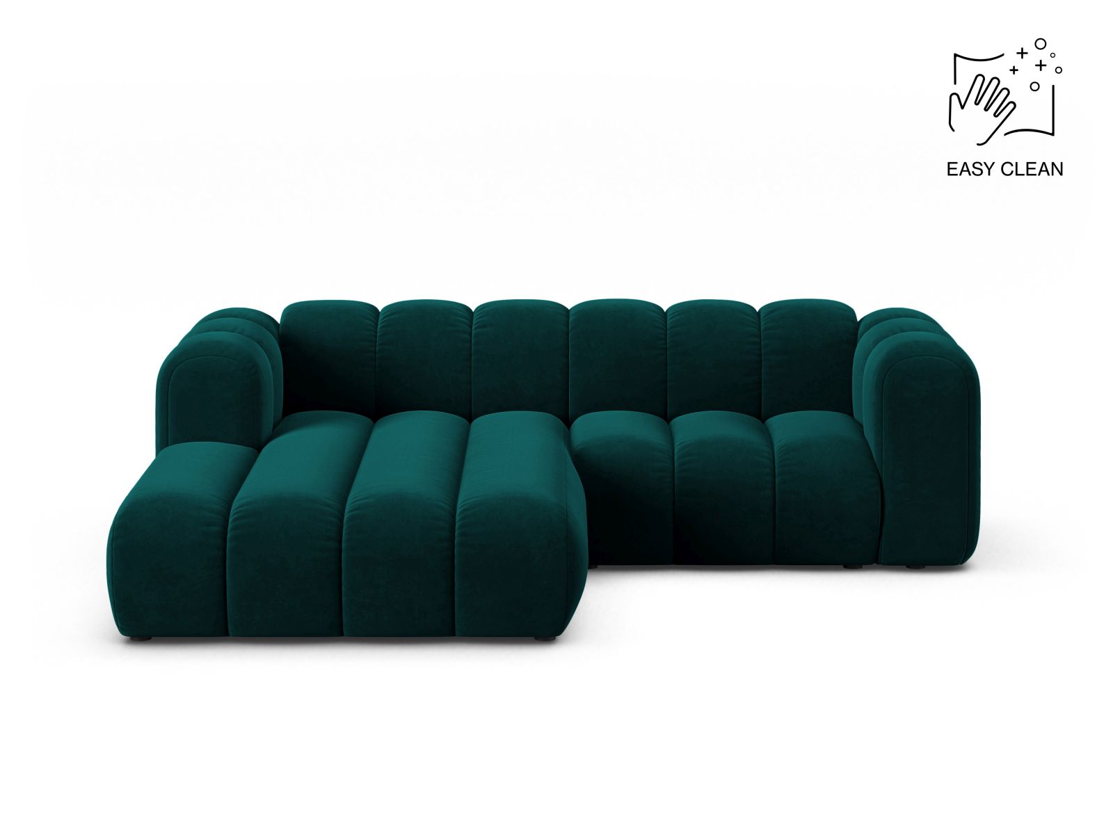 Velvet Modular Left Corner Sofa, "Lupine", 3 Seats, 230x177x70