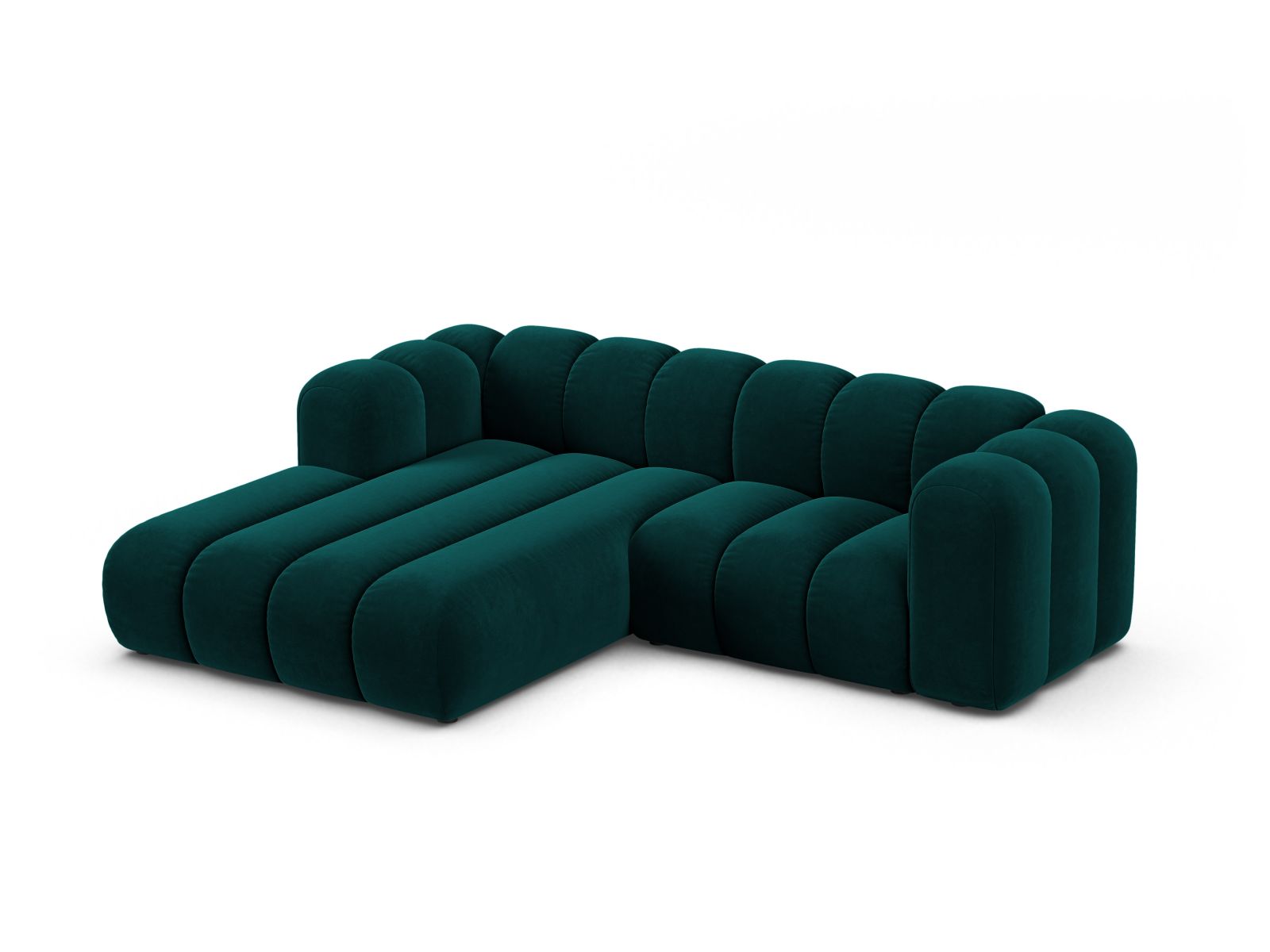 Velvet Modular Left Corner Sofa, "Lupine", 3 Seats, 230x177x70