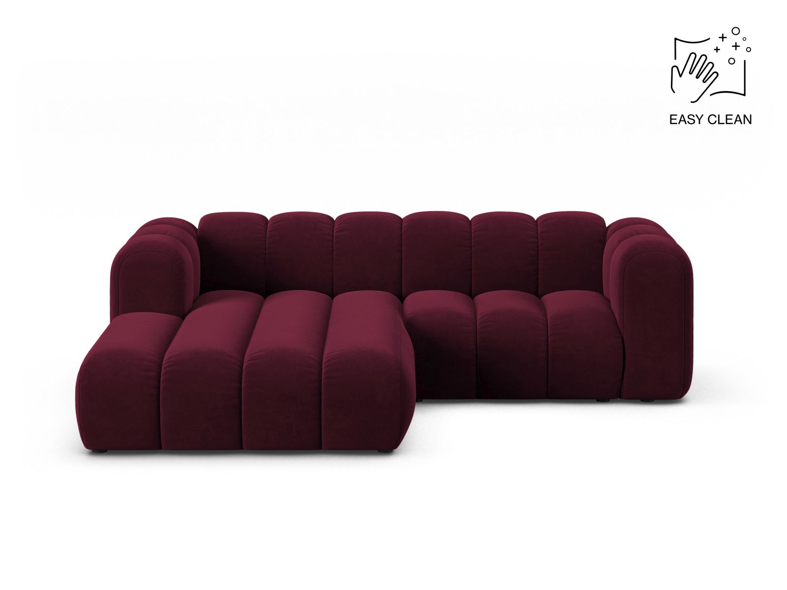 Velvet Modular Left Corner Sofa, "Lupine", 3 Seats, 230x177x70
