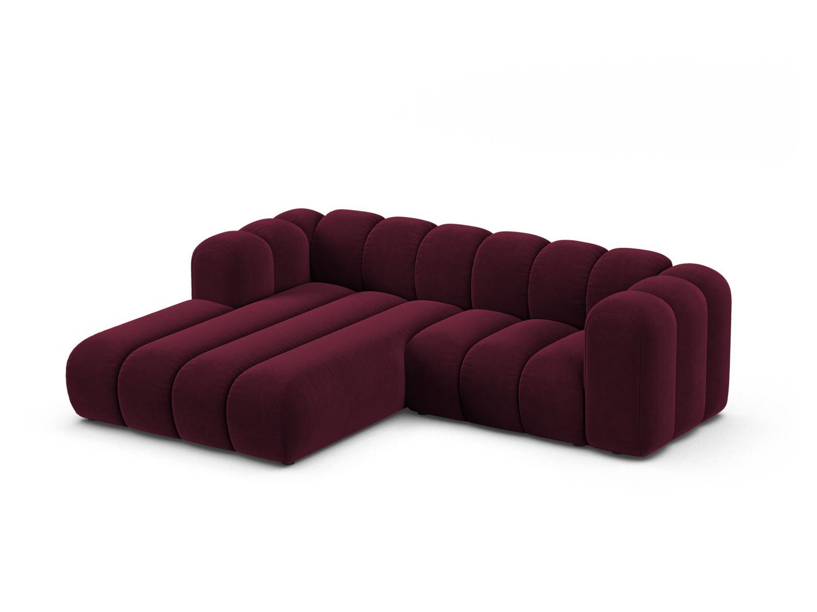 Velvet Modular Left Corner Sofa, "Lupine", 3 Seats, 230x177x70