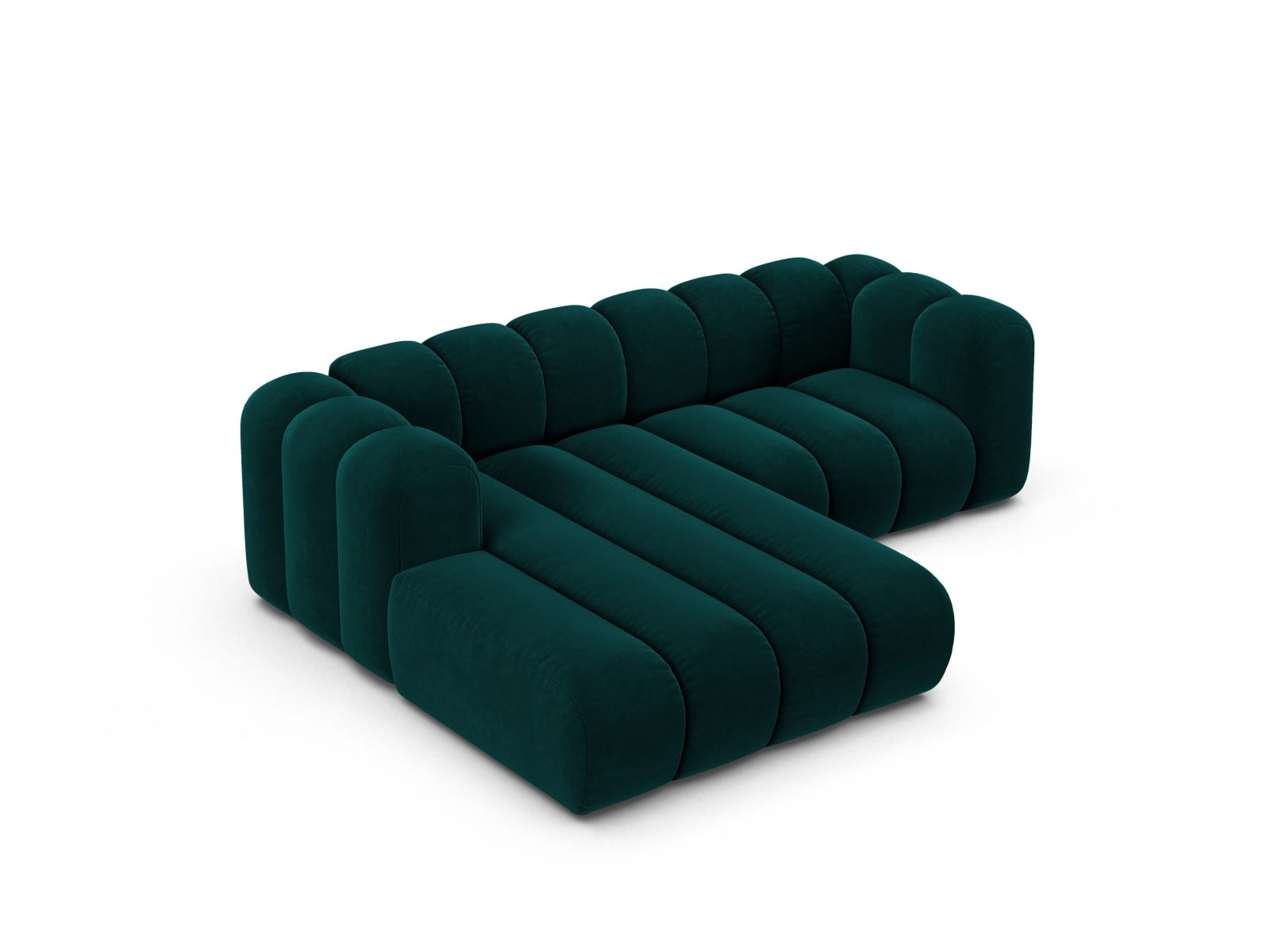 Velvet Modular Left Corner Sofa, "Lupine", 3 Seats, 230x177x70