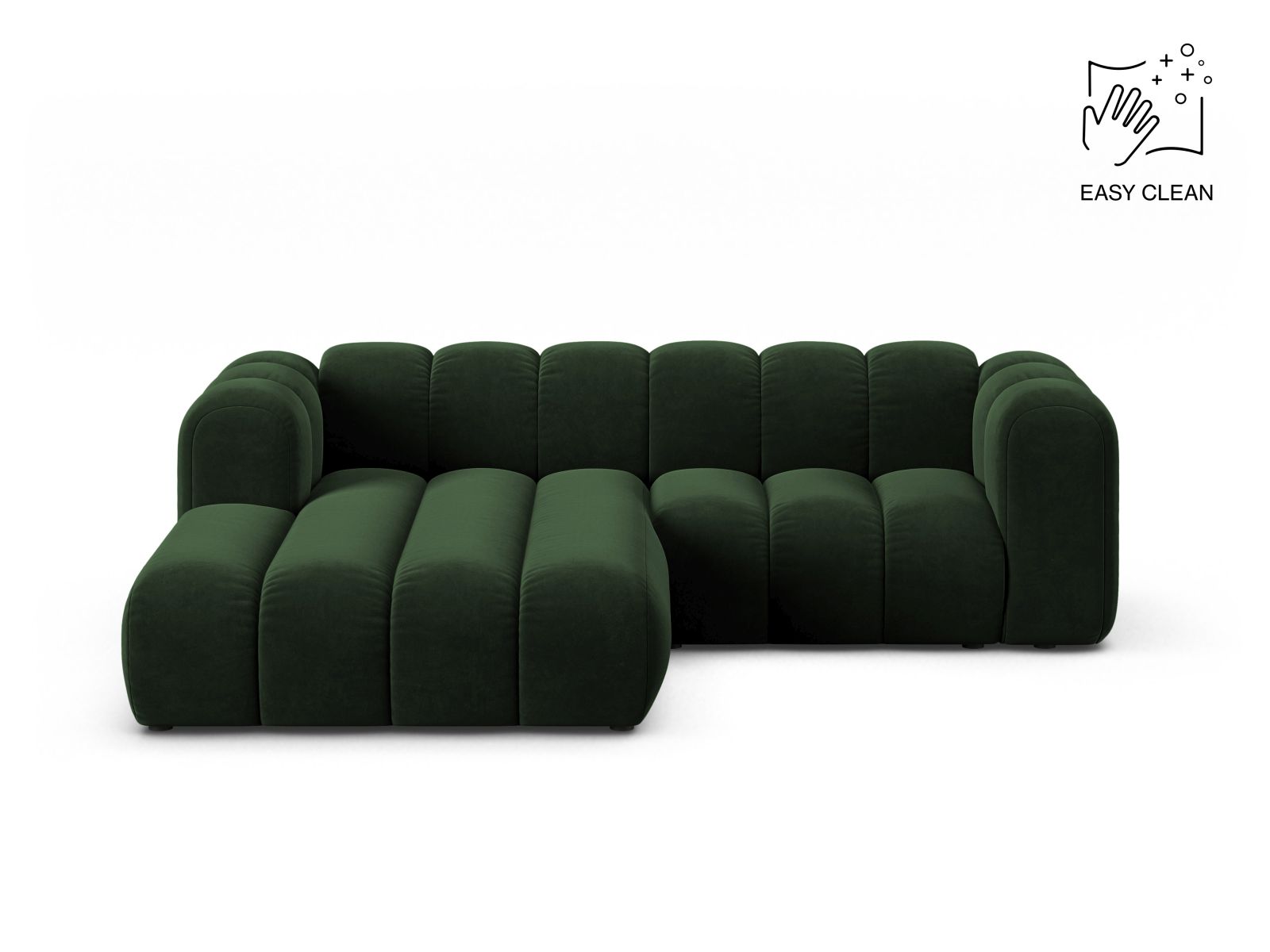 Velvet Modular Left Corner Sofa, "Lupine", 3 Seats, 230x177x70