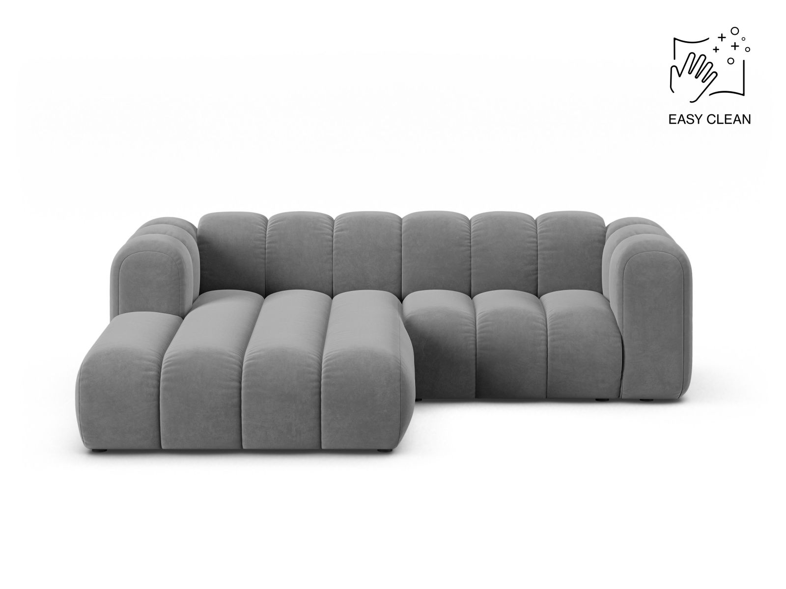 Velvet Modular Left Corner Sofa, "Lupine", 3 Seats, 230x177x70