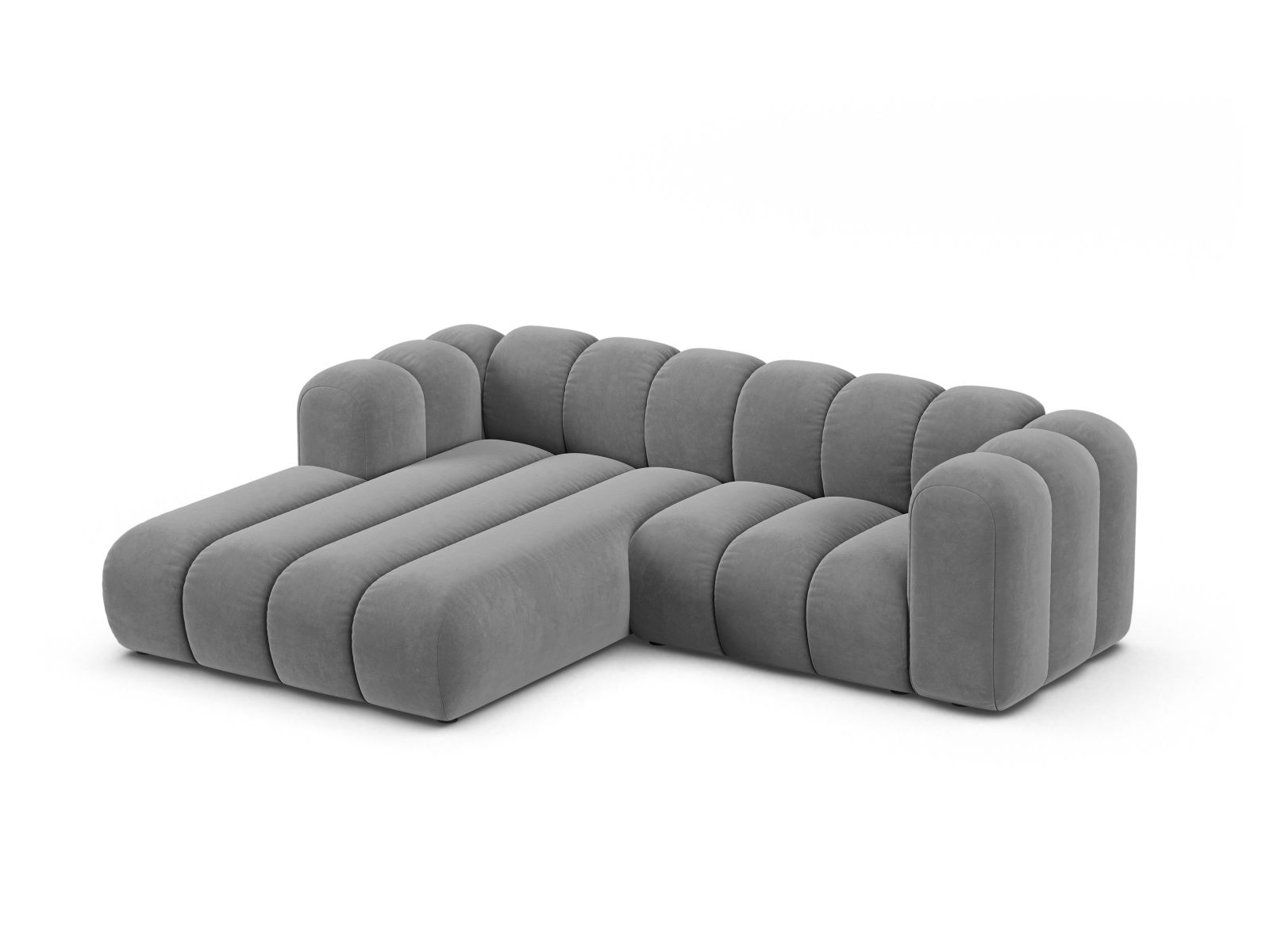Velvet Modular Left Corner Sofa, "Lupine", 3 Seats, 230x177x70