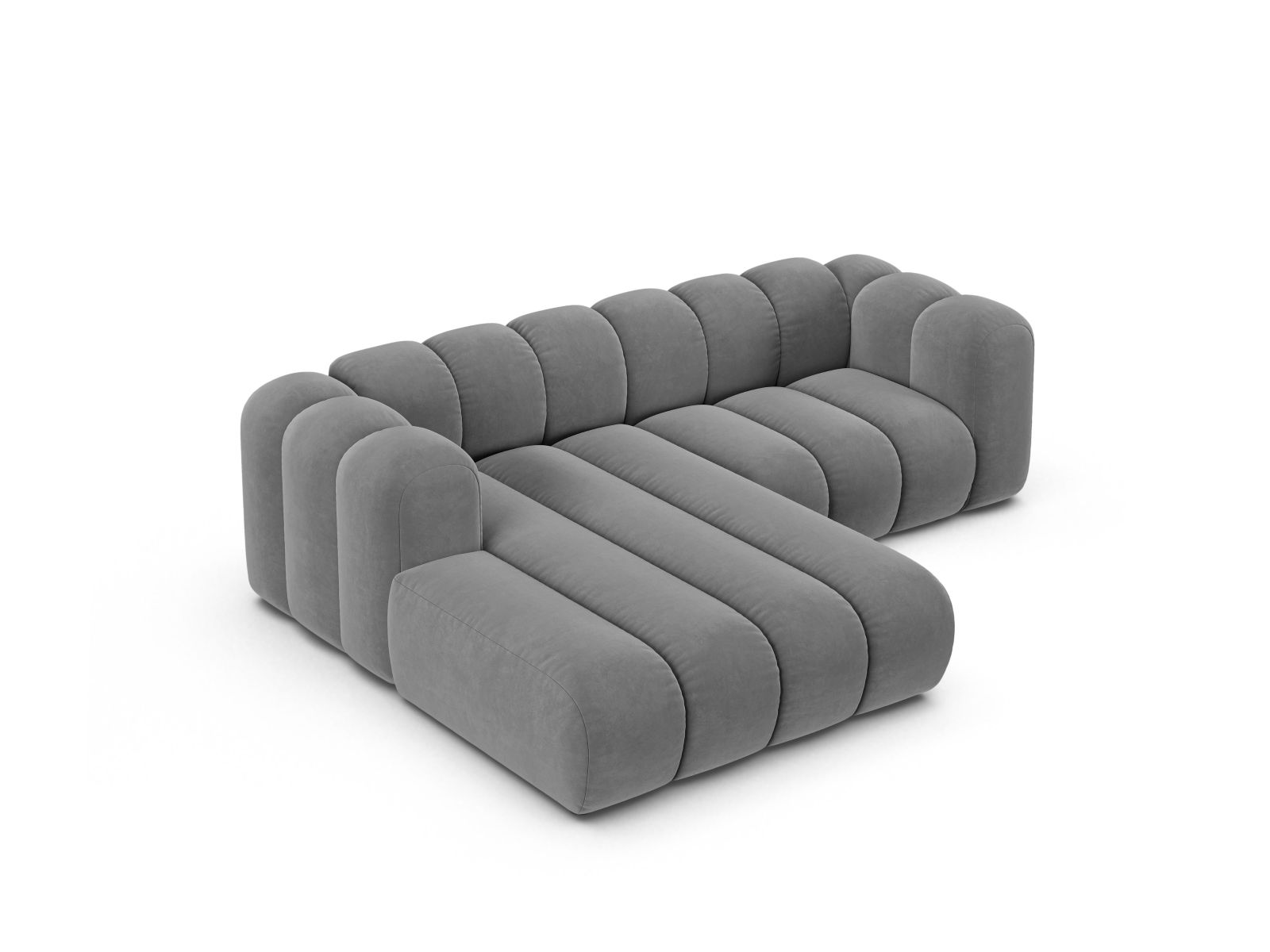 Velvet Modular Left Corner Sofa, "Lupine", 3 Seats, 230x177x70