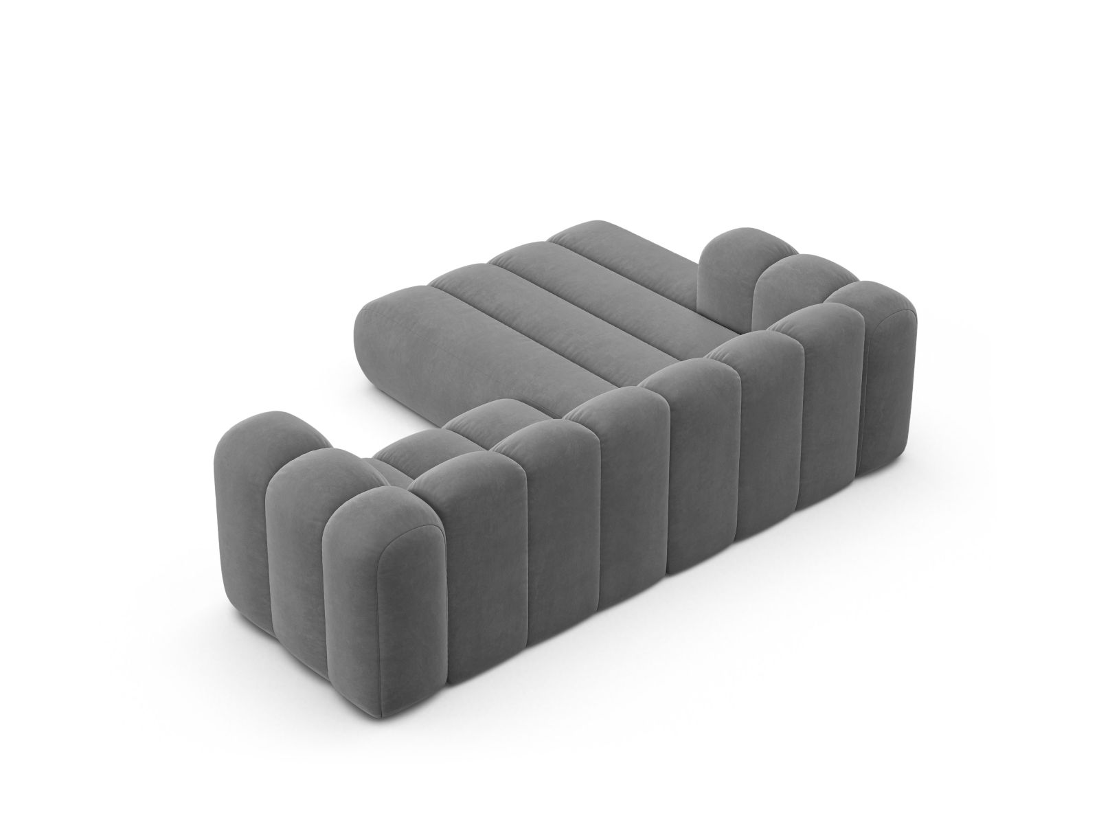 Velvet Modular Left Corner Sofa, "Lupine", 3 Seats, 230x177x70