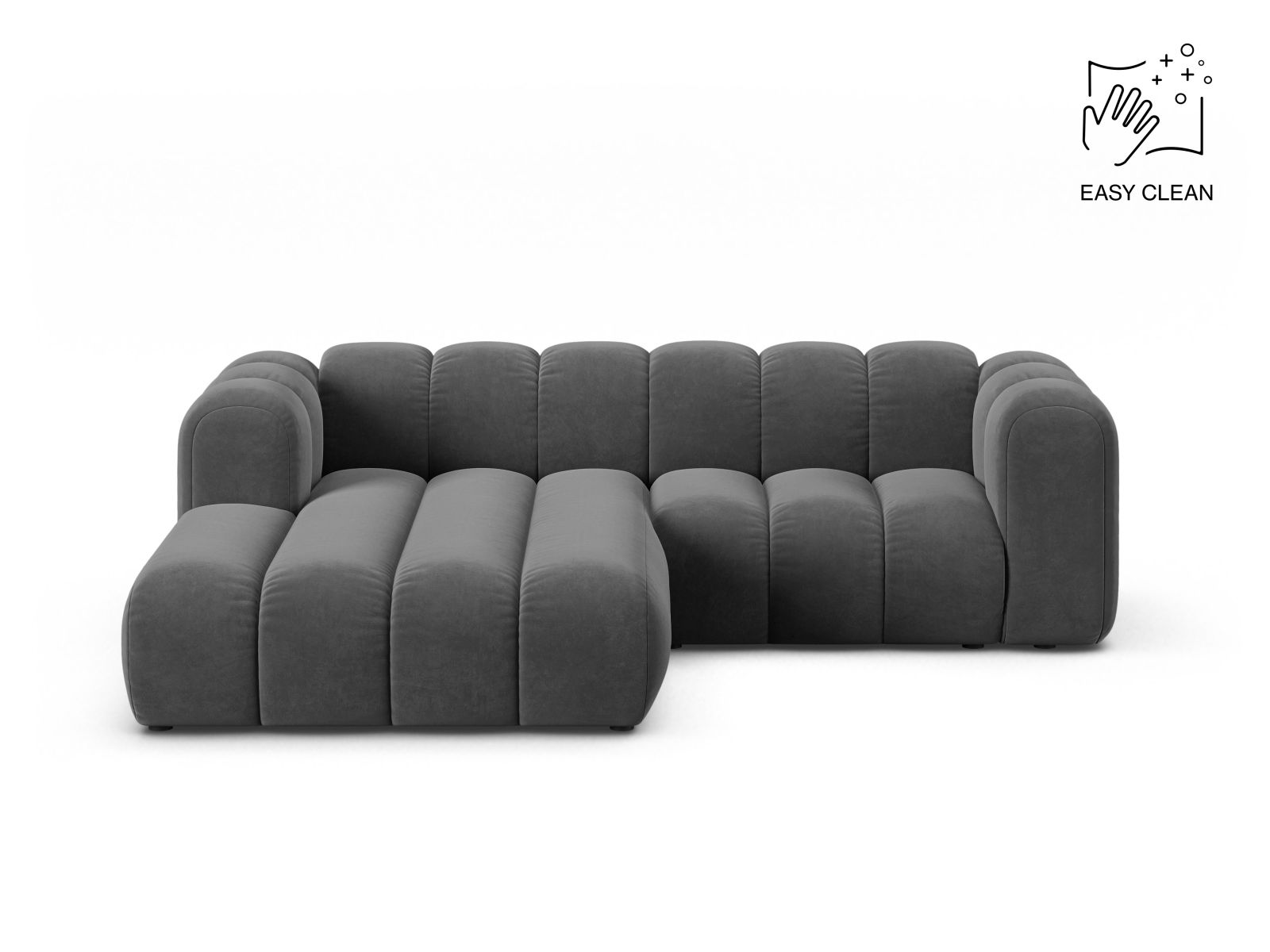 Velvet Modular Left Corner Sofa, "Lupine", 3 Seats, 230x177x70