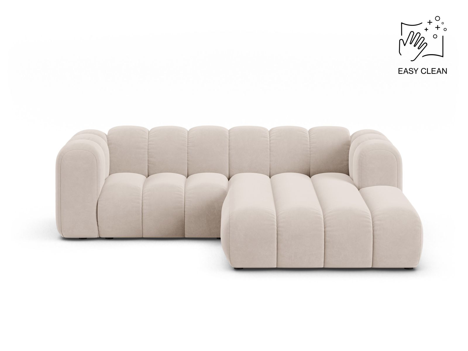 Velvet Modular Right Corner Sofa, "Lupine", 3 Seats, 230x177x70