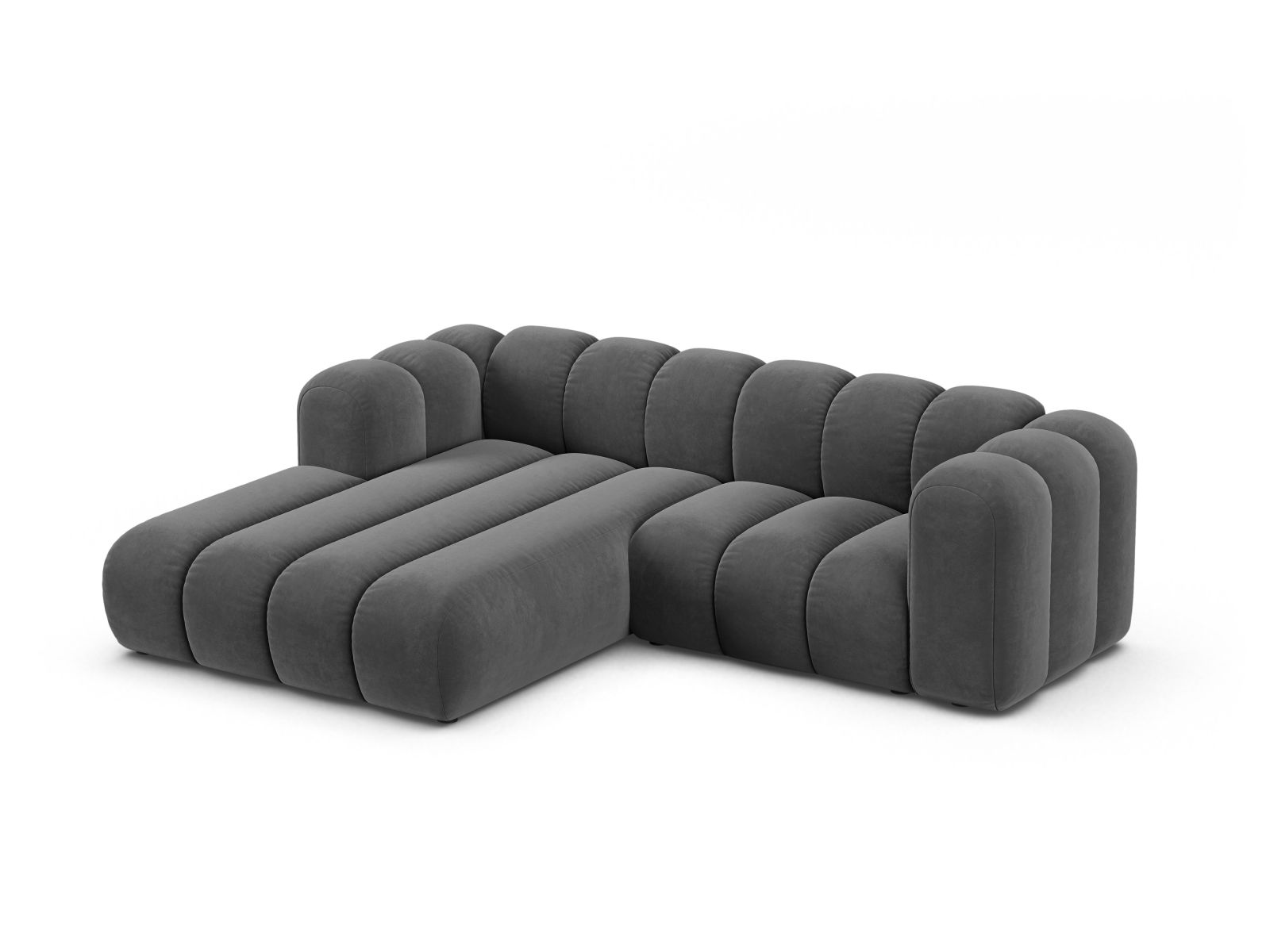 Velvet Modular Left Corner Sofa, "Lupine", 3 Seats, 230x177x70
