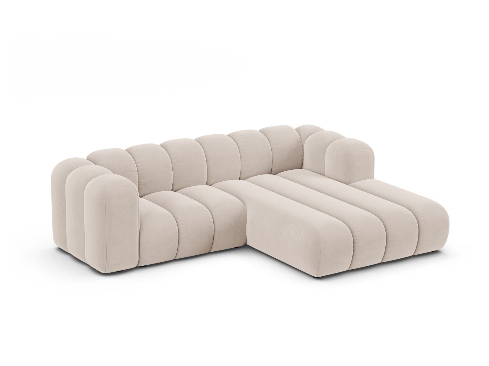 Velvet Modular Right Corner Sofa, "Lupine", 3 Seats, 230x177x70