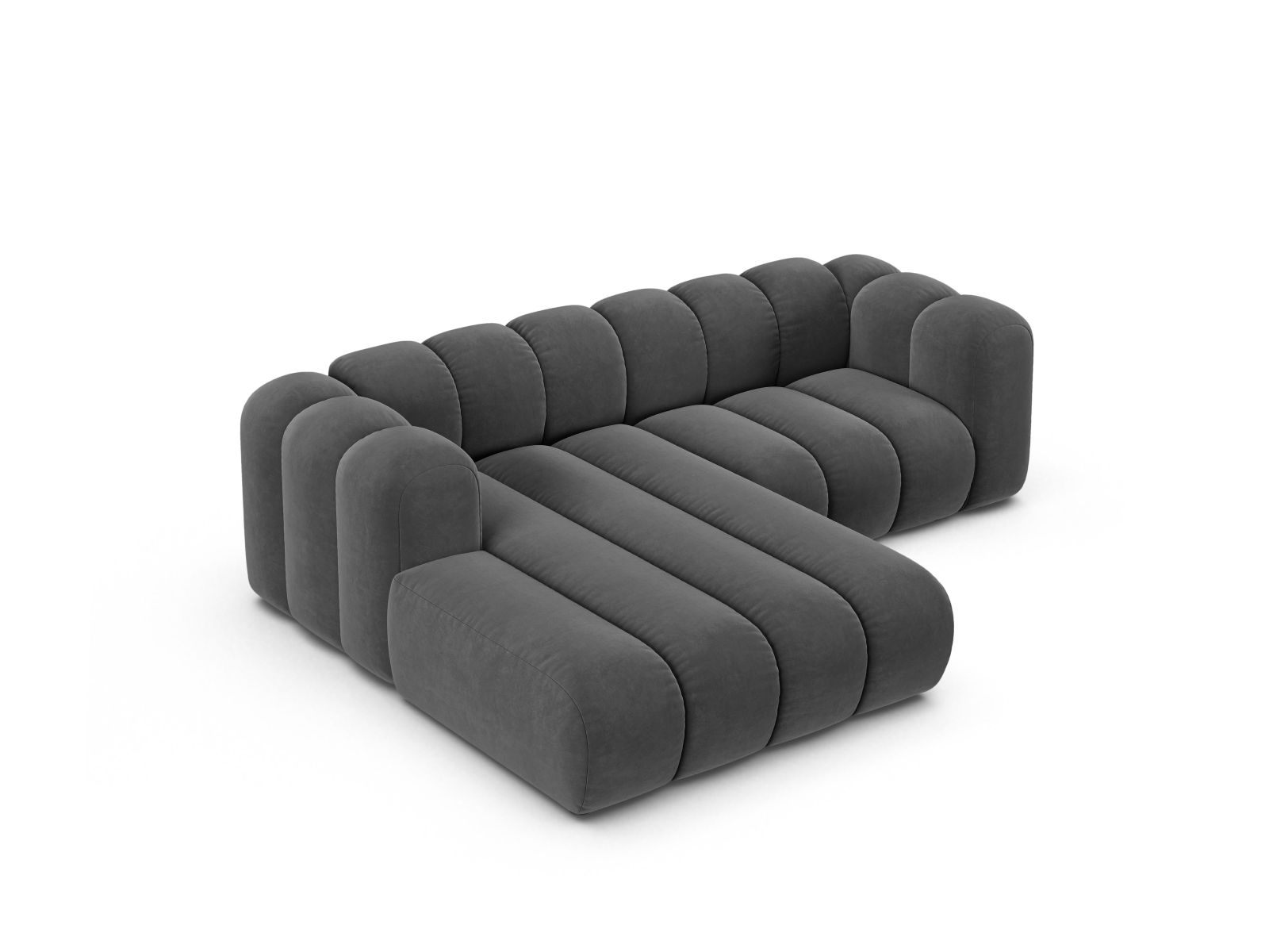 Velvet Modular Left Corner Sofa, "Lupine", 3 Seats, 230x177x70