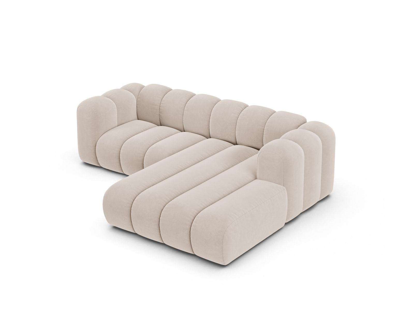 Velvet Modular Right Corner Sofa, "Lupine", 3 Seats, 230x177x70