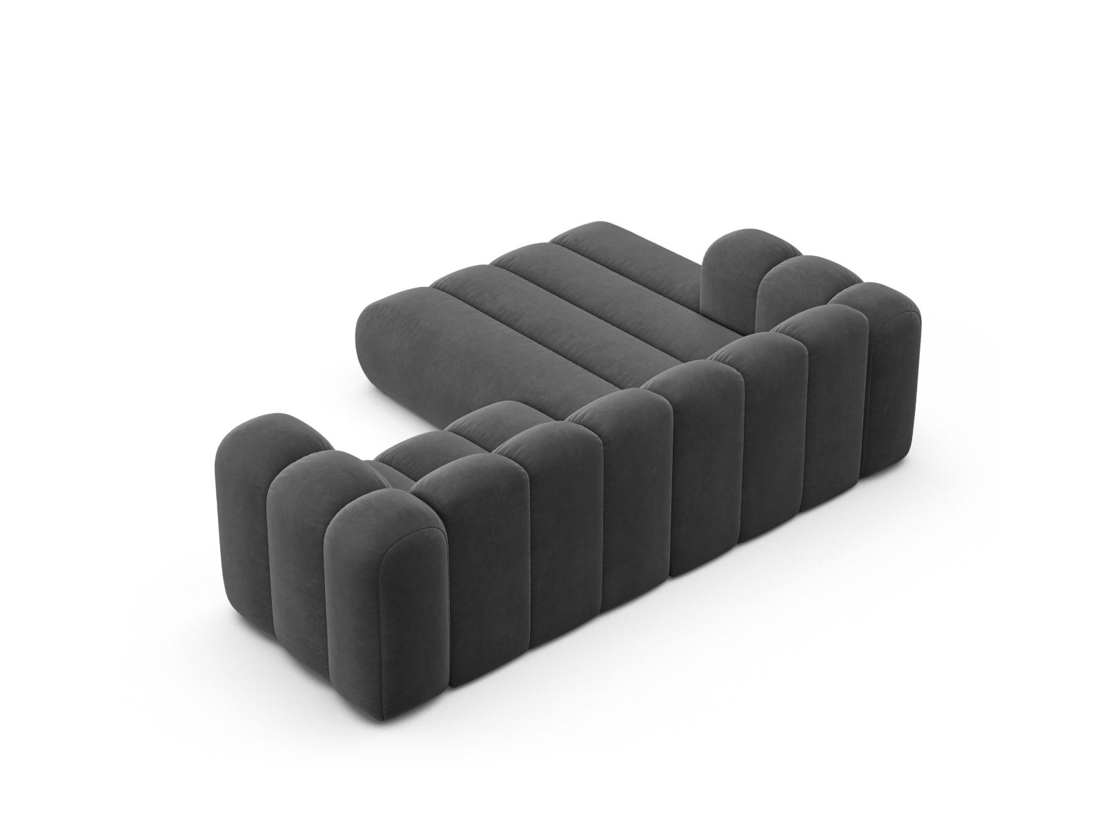 Velvet Modular Left Corner Sofa, "Lupine", 3 Seats, 230x177x70
