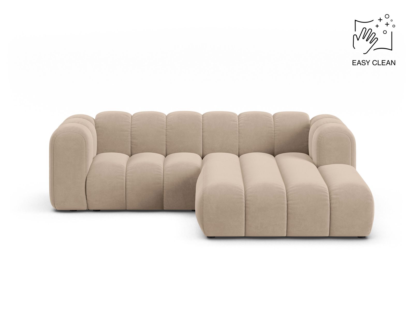Velvet Modular Right Corner Sofa, "Lupine", 3 Seats, 230x177x70