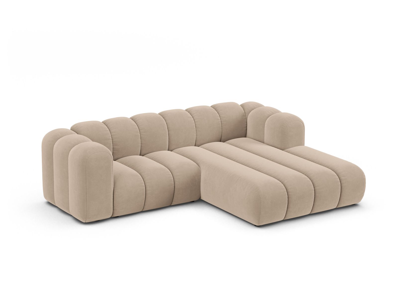 Velvet Modular Right Corner Sofa, "Lupine", 3 Seats, 230x177x70