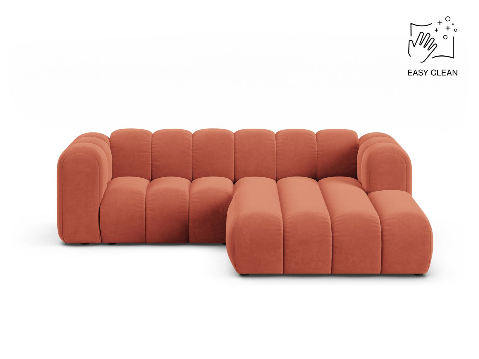 Velvet Modular Right Corner Sofa, "Lupine", 3 Seats, 230x177x70