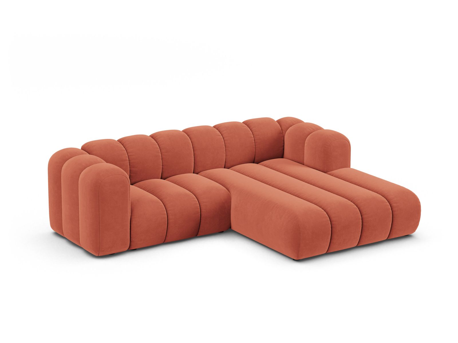 Velvet Modular Right Corner Sofa, "Lupine", 3 Seats, 230x177x70