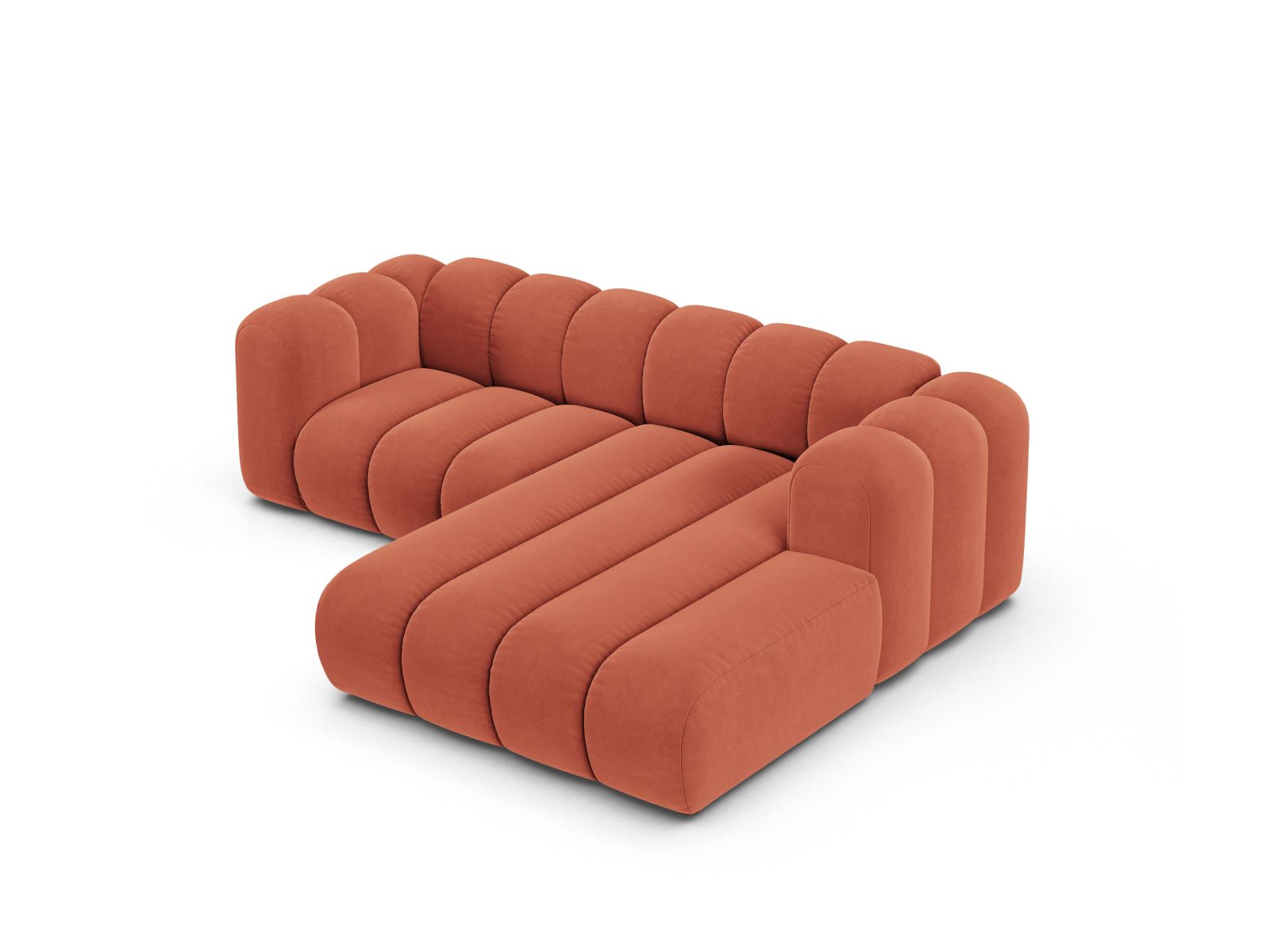Velvet Modular Right Corner Sofa, "Lupine", 3 Seats, 230x177x70