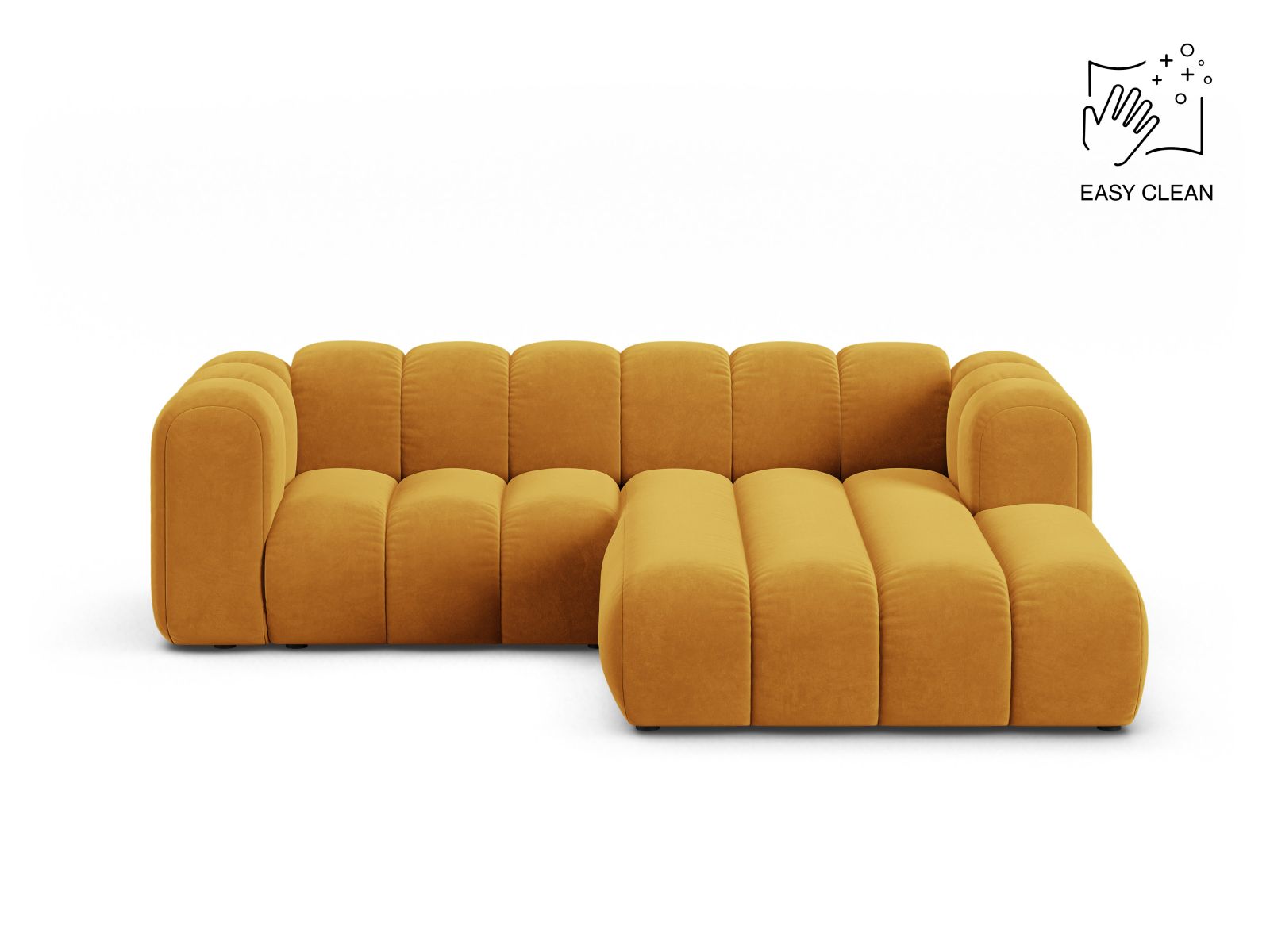 Velvet Modular Right Corner Sofa, "Lupine", 3 Seats, 230x177x70