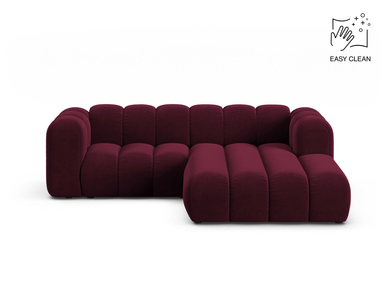 Velvet Modular Right Corner Sofa, "Lupine", 3 Seats, 230x177x70