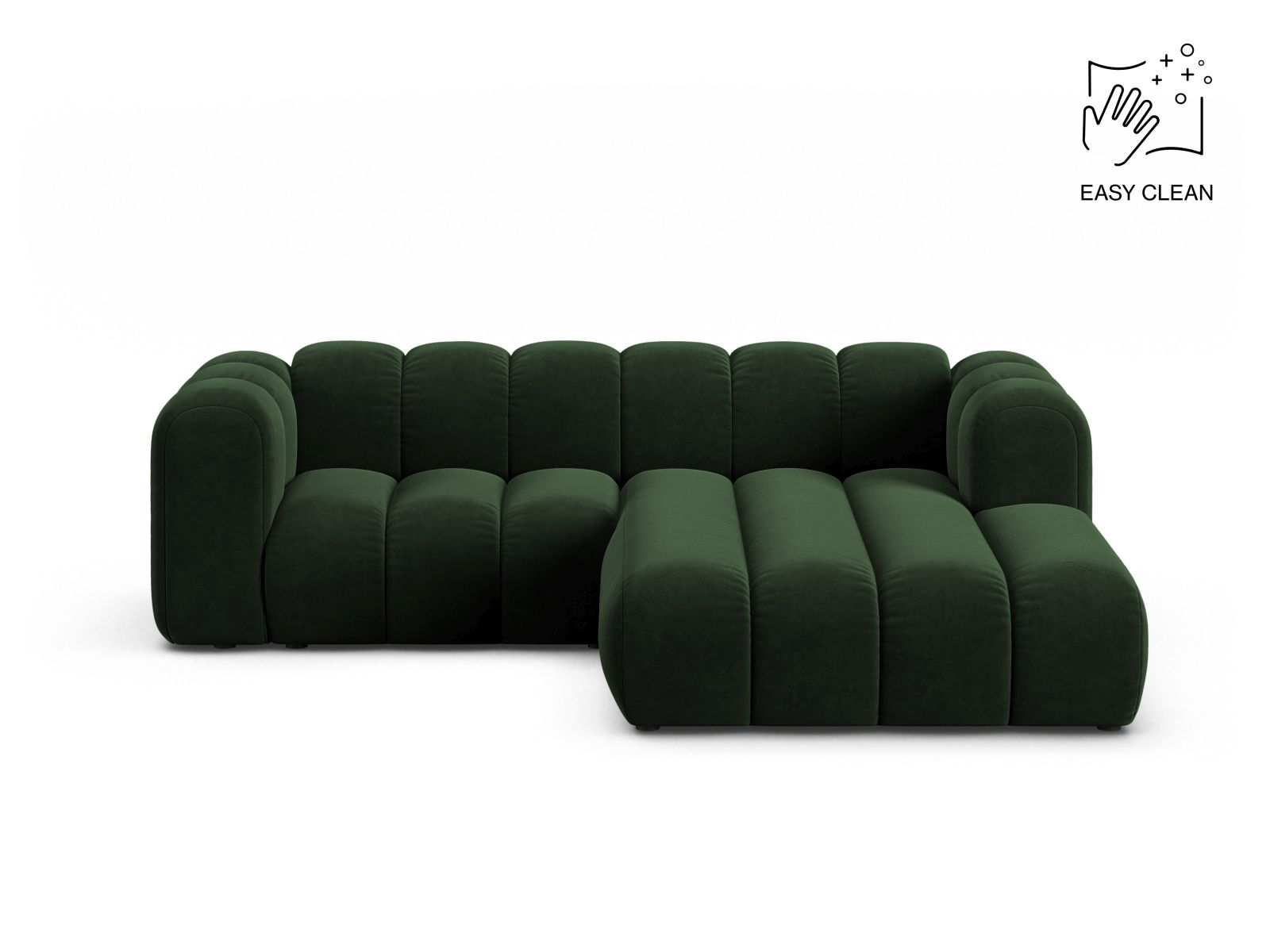 Velvet Modular Right Corner Sofa, "Lupine", 3 Seats, 230x177x70