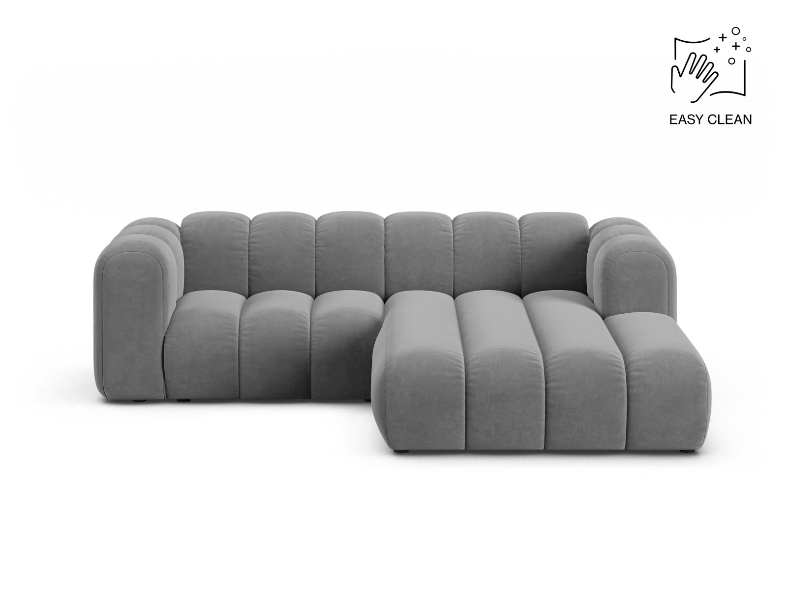 Velvet Modular Right Corner Sofa, "Lupine", 3 Seats, 230x177x70