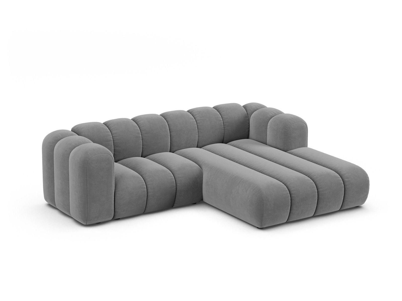 Velvet Modular Right Corner Sofa, "Lupine", 3 Seats, 230x177x70