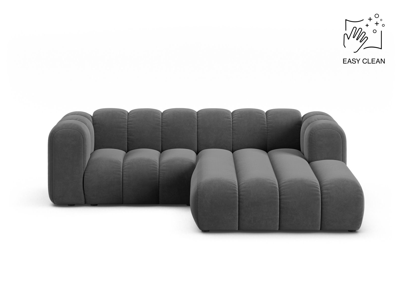 Velvet Modular Right Corner Sofa, "Lupine", 3 Seats, 230x177x70