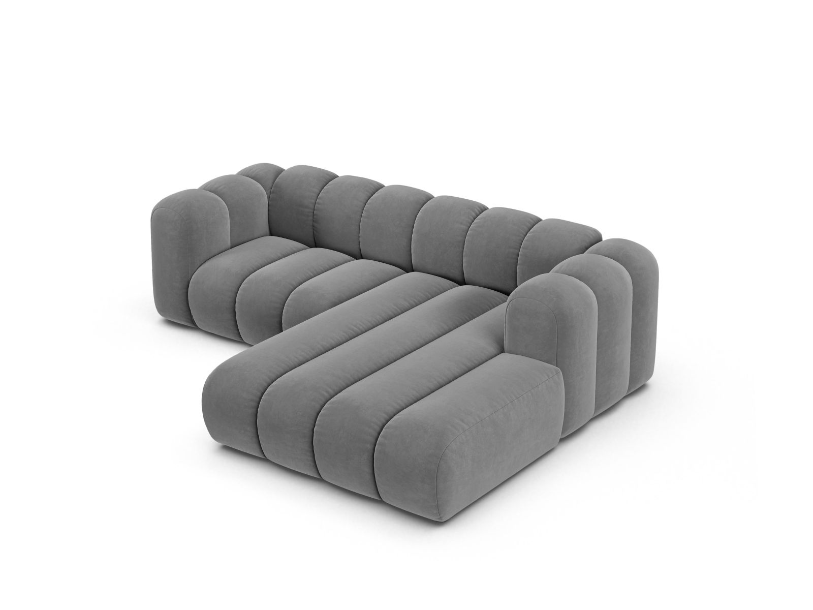 Velvet Modular Right Corner Sofa, "Lupine", 3 Seats, 230x177x70
