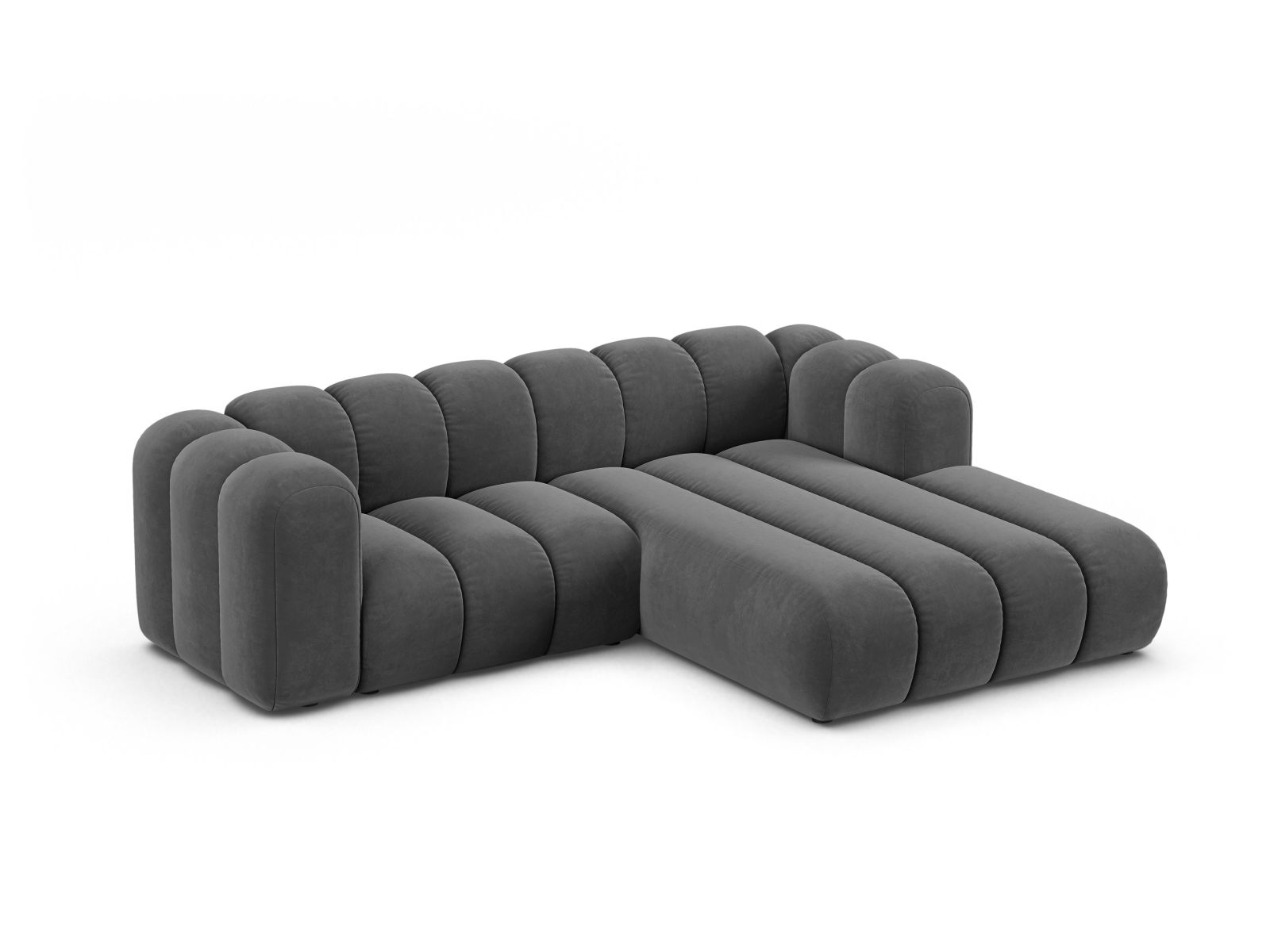 Velvet Modular Right Corner Sofa, "Lupine", 3 Seats, 230x177x70
