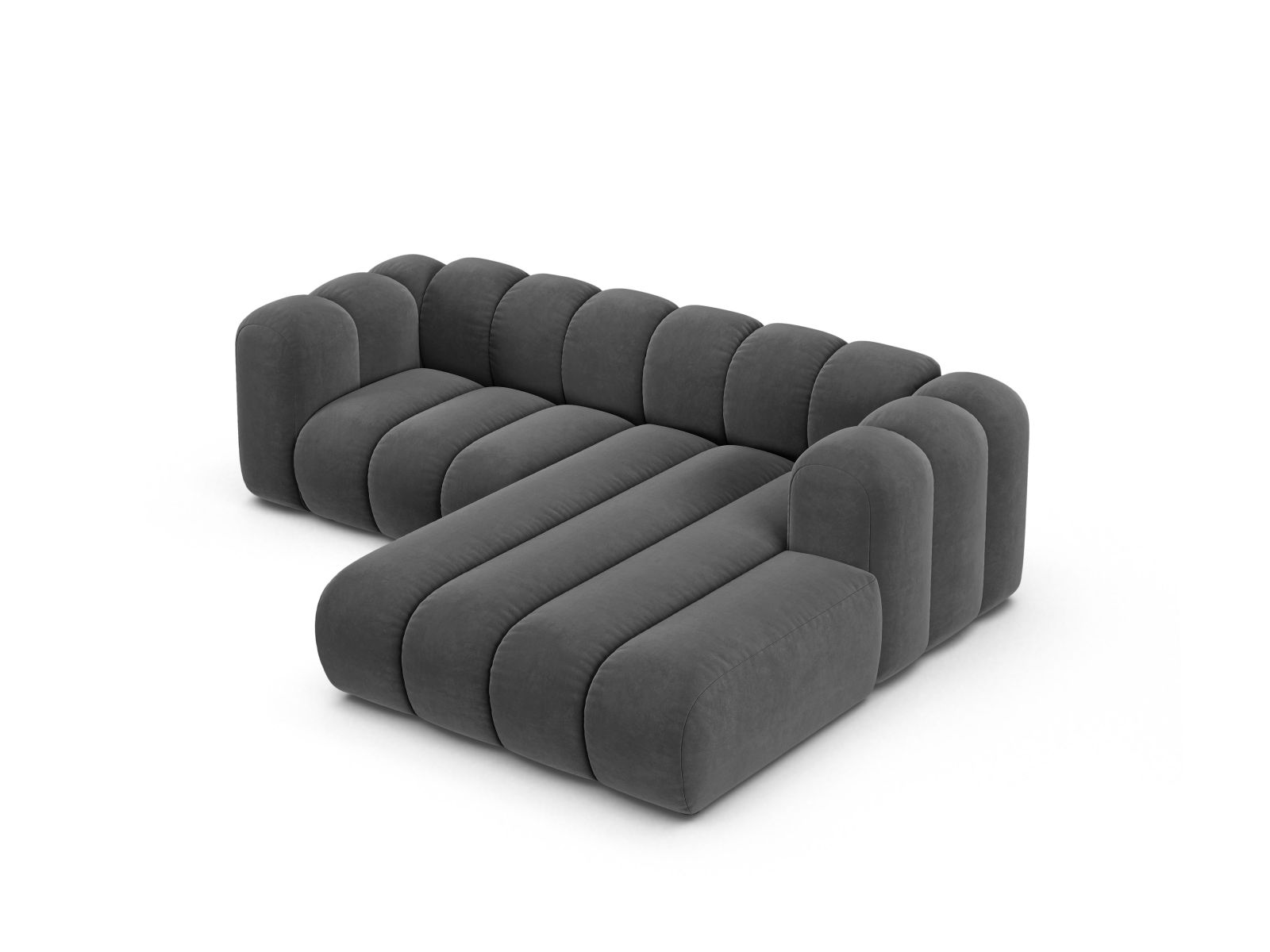 Velvet Modular Right Corner Sofa, "Lupine", 3 Seats, 230x177x70