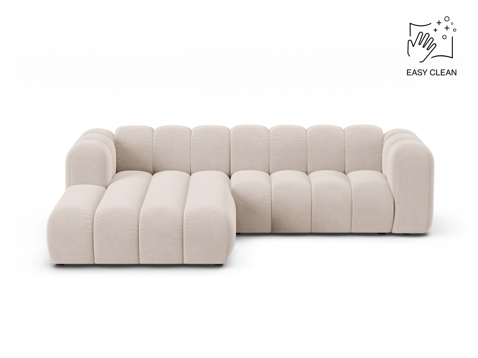Velvet Modular Left Corner Sofa, "Lupine", 4 Seats, 260x177x70
