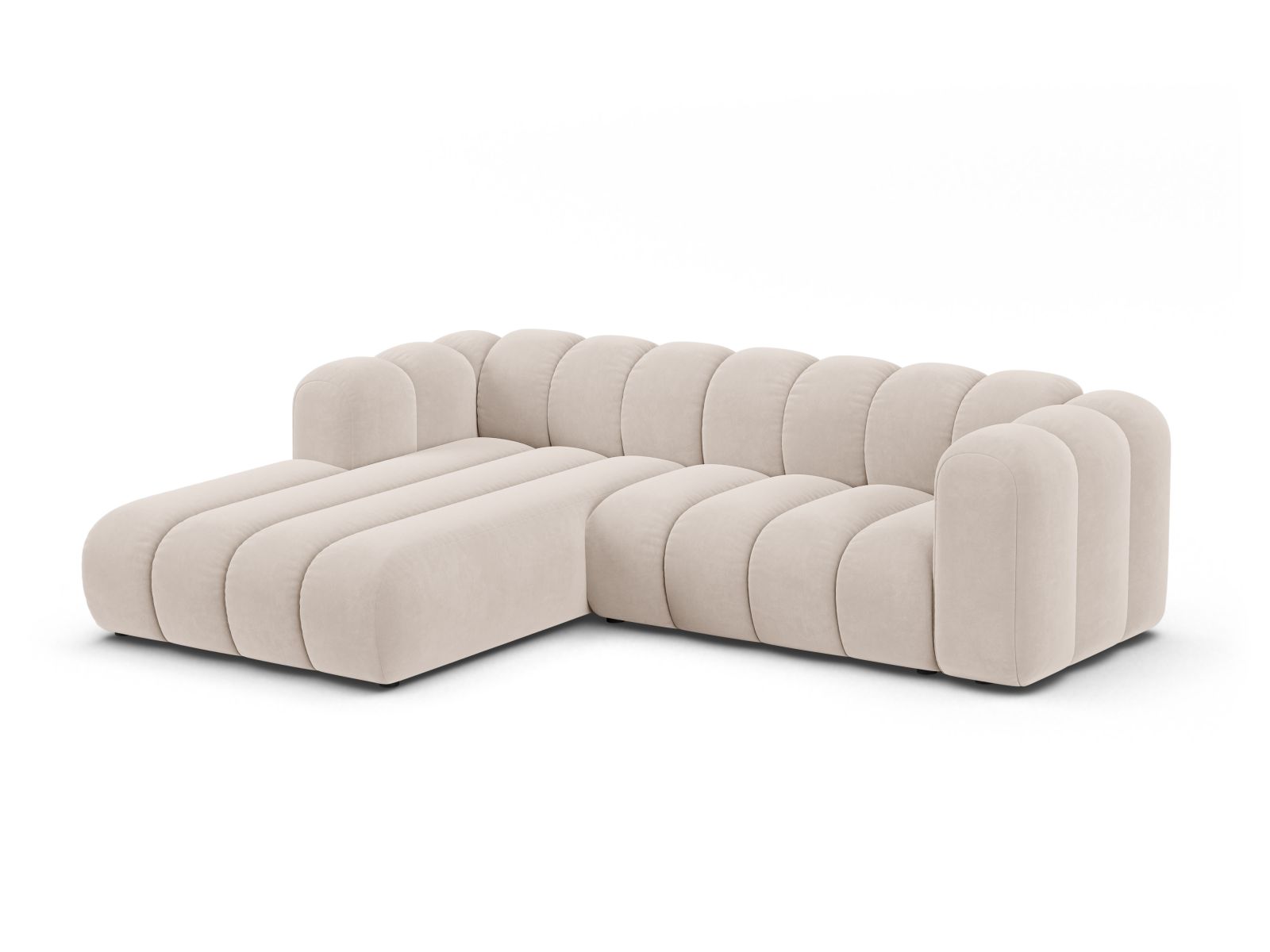 Velvet Modular Left Corner Sofa, "Lupine", 4 Seats, 260x177x70