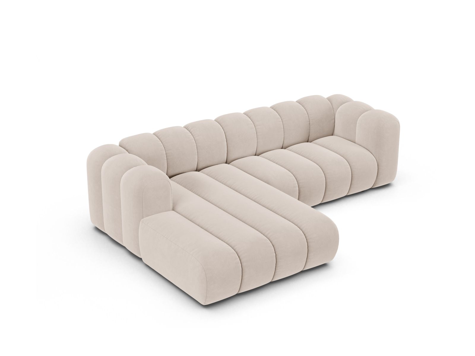 Velvet Modular Left Corner Sofa, "Lupine", 4 Seats, 260x177x70