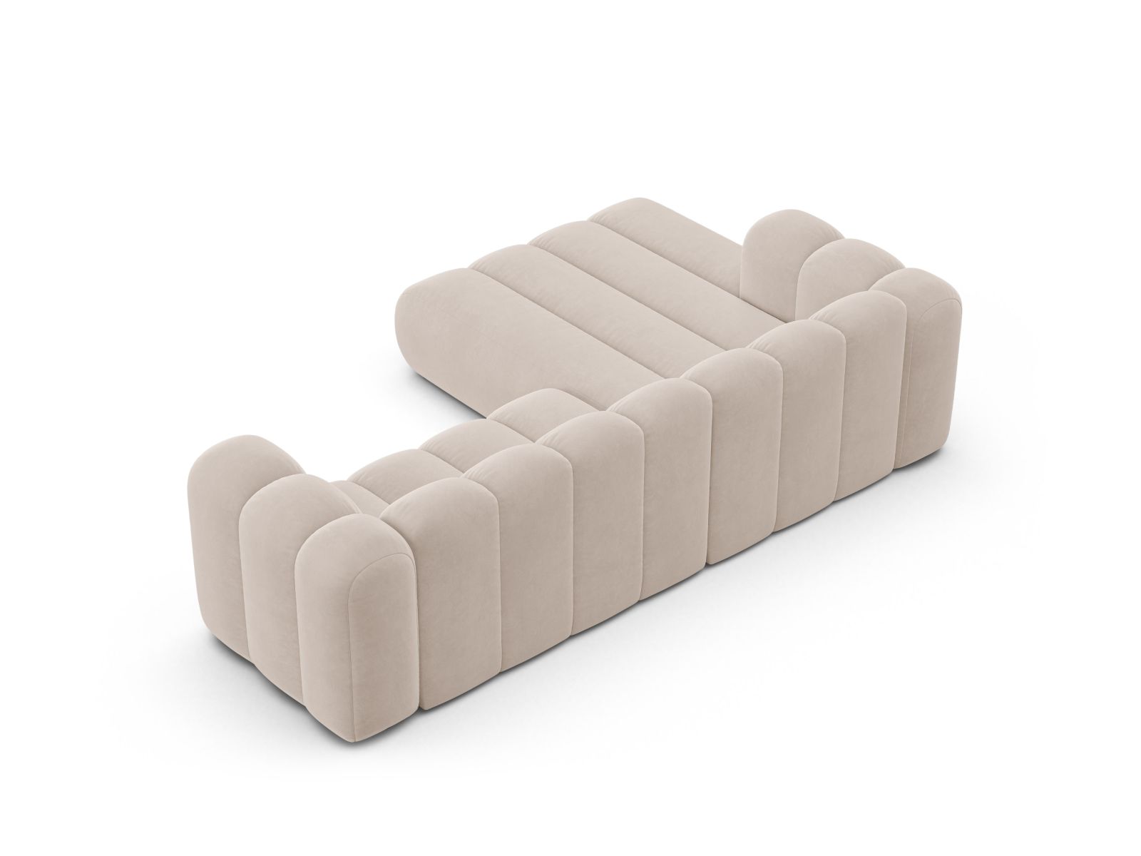 Velvet Modular Left Corner Sofa, "Lupine", 4 Seats, 260x177x70