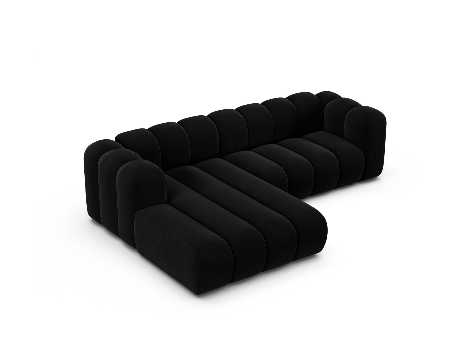 Velvet Modular Left Corner Sofa, "Lupine", 4 Seats, 260x177x70