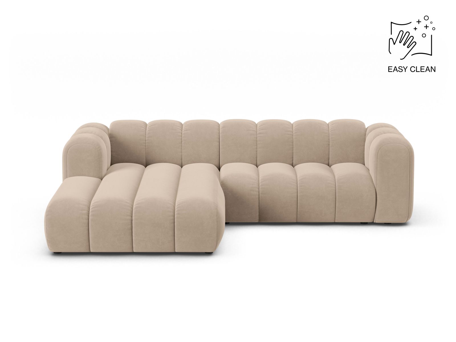 Velvet Modular Left Corner Sofa, "Lupine", 4 Seats, 260x177x70
