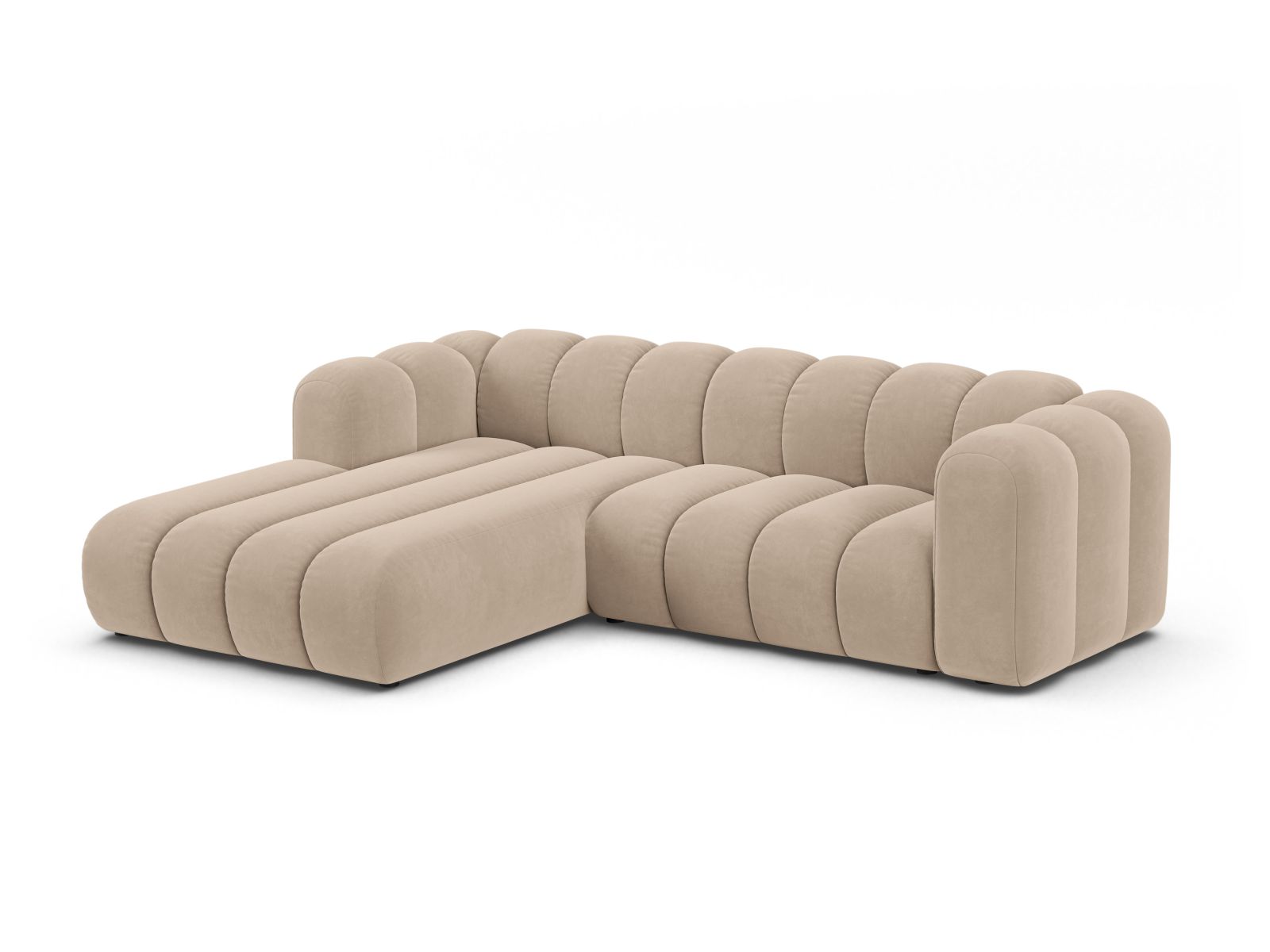 Velvet Modular Left Corner Sofa, "Lupine", 4 Seats, 260x177x70