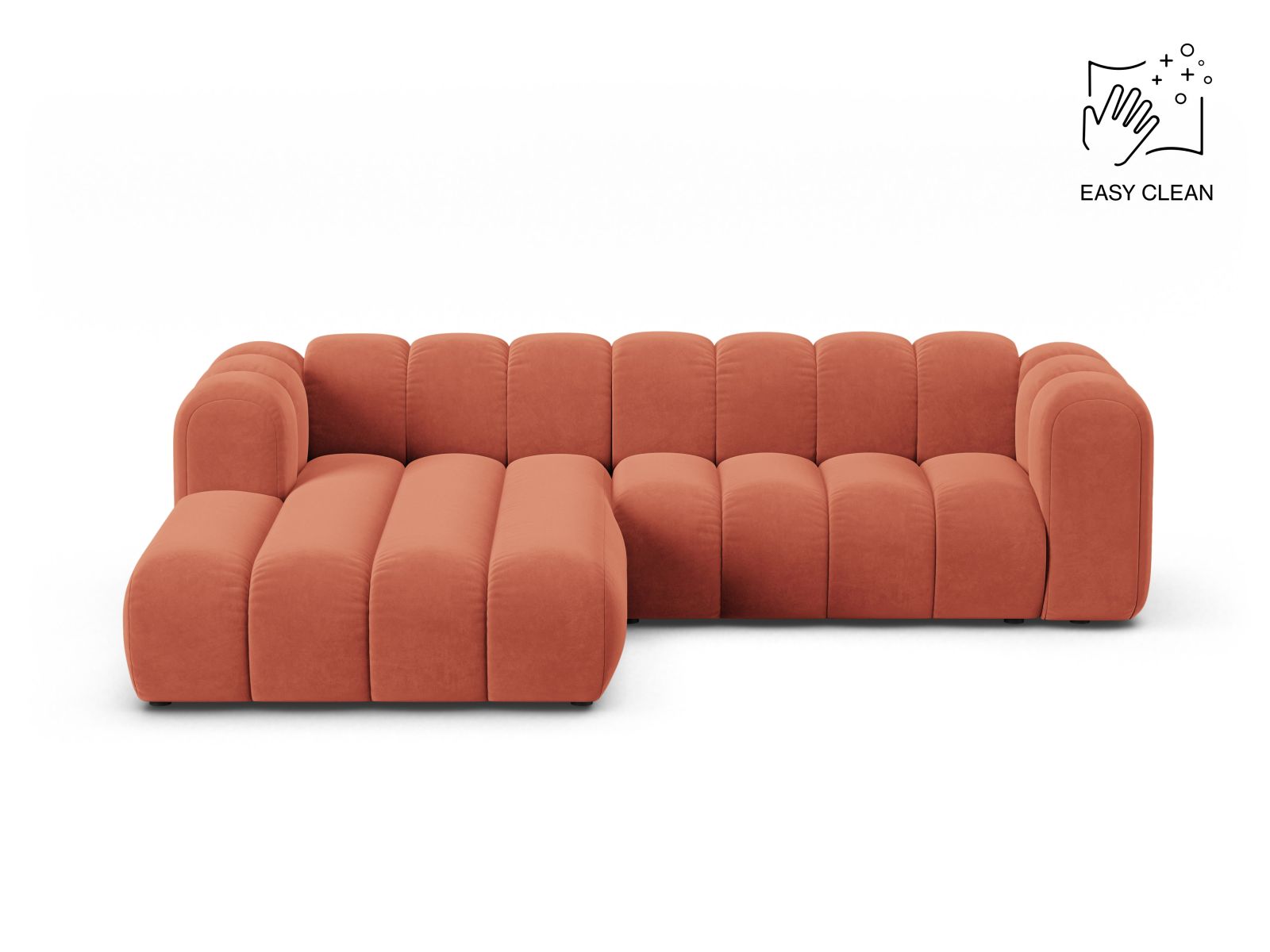 Velvet Modular Left Corner Sofa, "Lupine", 4 Seats, 260x177x70