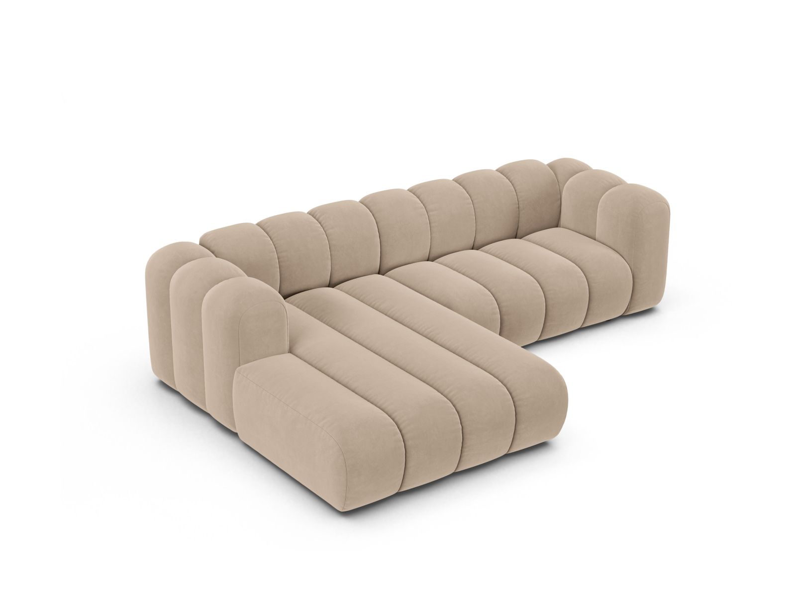 Velvet Modular Left Corner Sofa, "Lupine", 4 Seats, 260x177x70