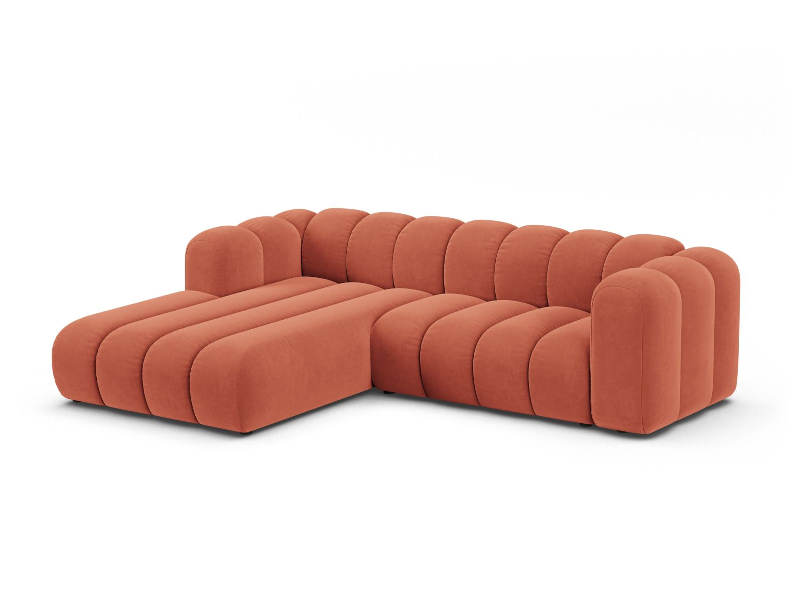 Velvet Modular Left Corner Sofa, "Lupine", 4 Seats, 260x177x70