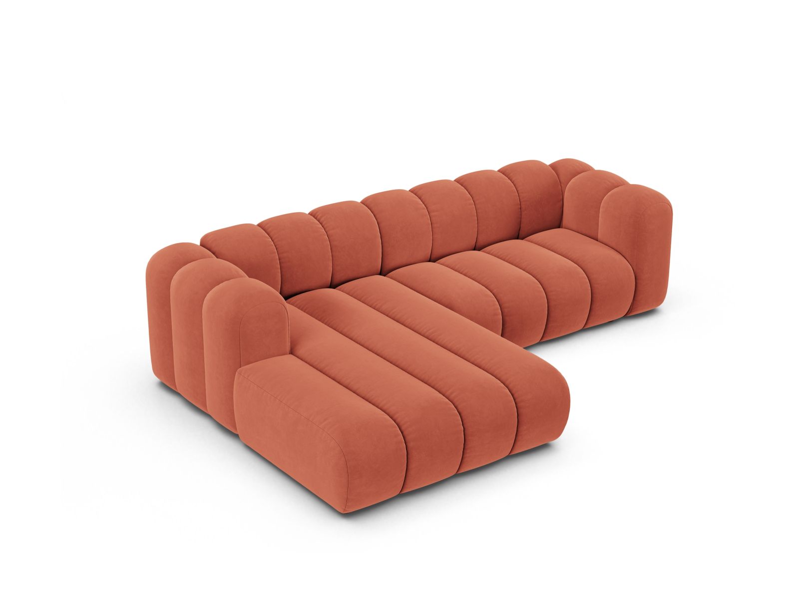 Velvet Modular Left Corner Sofa, "Lupine", 4 Seats, 260x177x70
