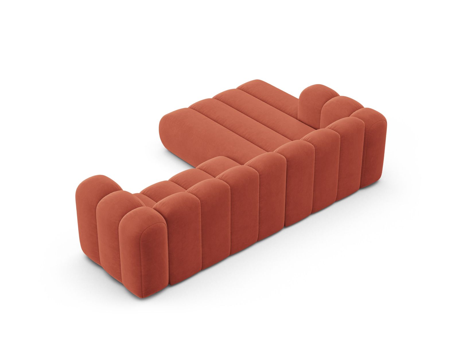 Velvet Modular Left Corner Sofa, "Lupine", 4 Seats, 260x177x70