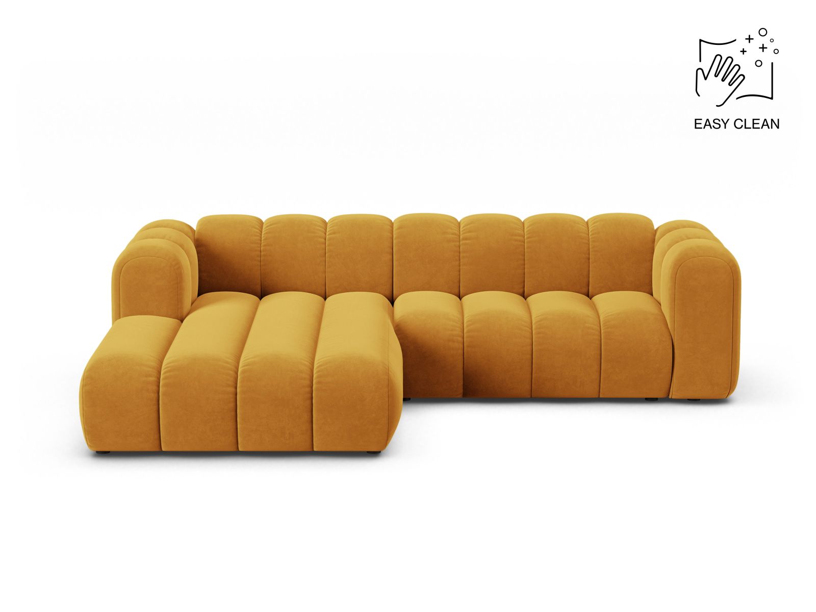 Velvet Modular Left Corner Sofa, "Lupine", 4 Seats, 260x177x70