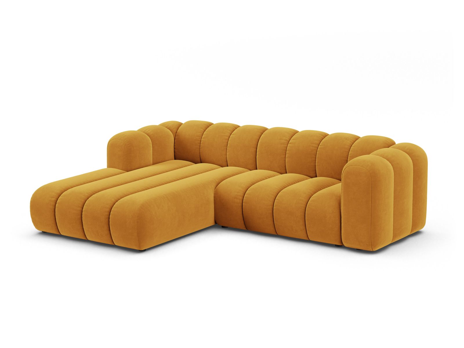 Velvet Modular Left Corner Sofa, "Lupine", 4 Seats, 260x177x70