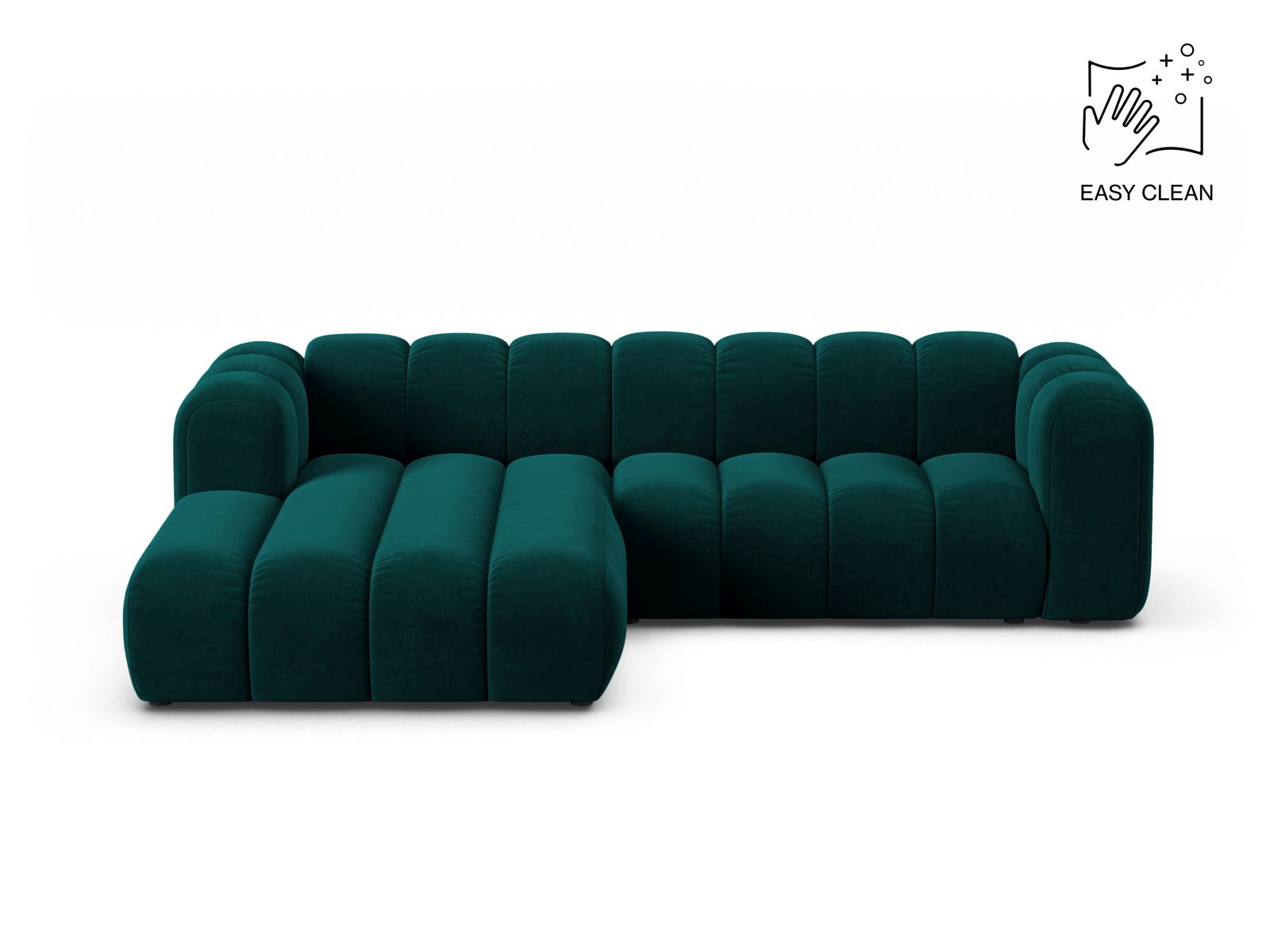 Velvet Modular Left Corner Sofa, "Lupine", 4 Seats, 260x177x70