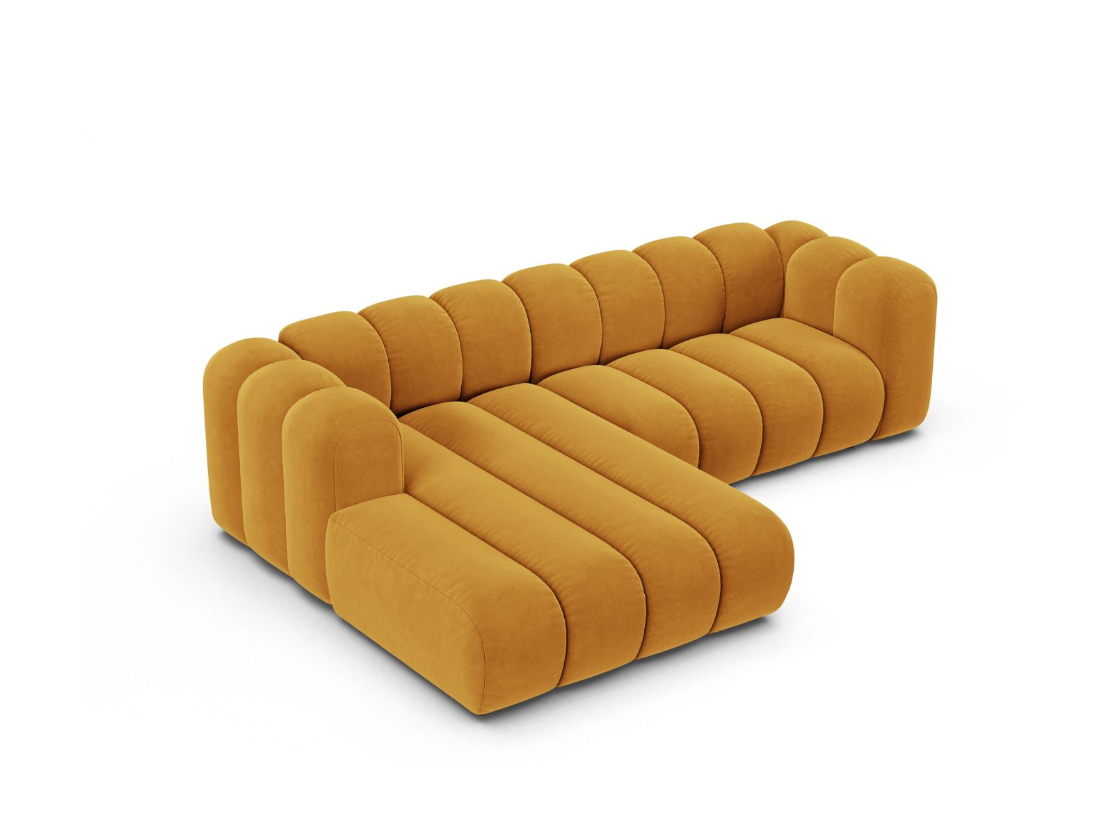 Velvet Modular Left Corner Sofa, "Lupine", 4 Seats, 260x177x70