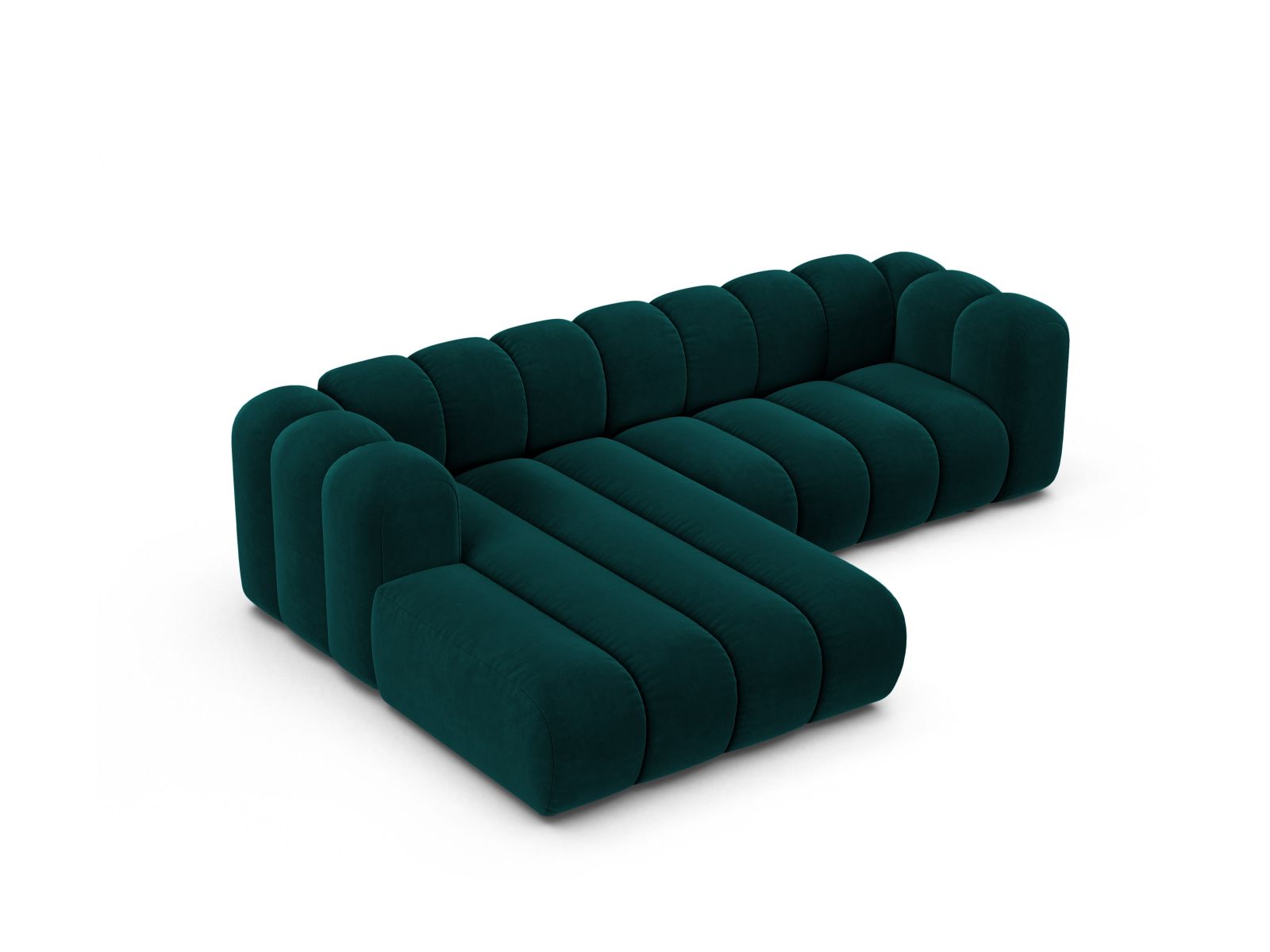 Velvet Modular Left Corner Sofa, "Lupine", 4 Seats, 260x177x70